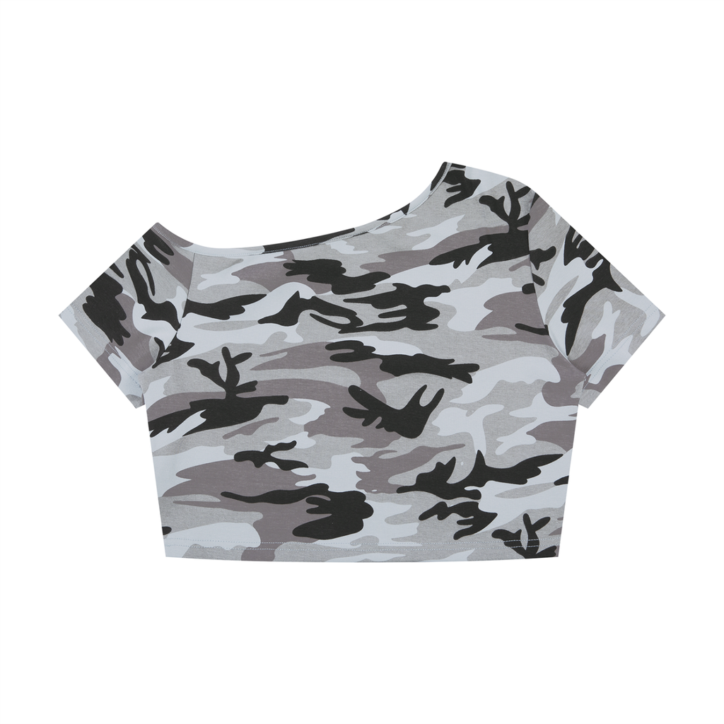 Women's Camo Off-Shoulder Crop T-Shirt - Shes the Plug
