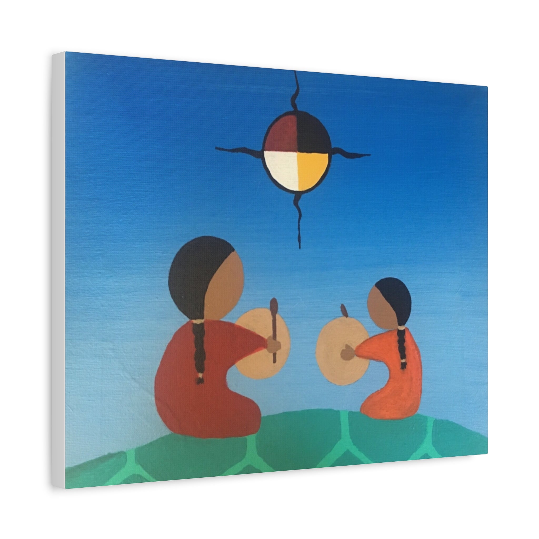 Stretched Matte Canvas — Indigenous Drumming on Turtle Island (Medicine Wheel)