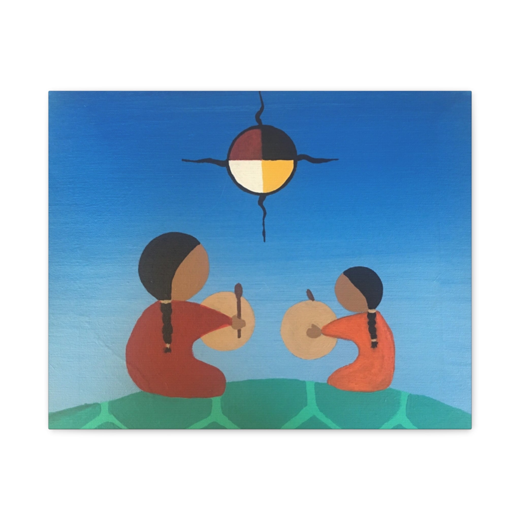 Stretched Matte Canvas — Indigenous Drumming on Turtle Island (Medicine Wheel)