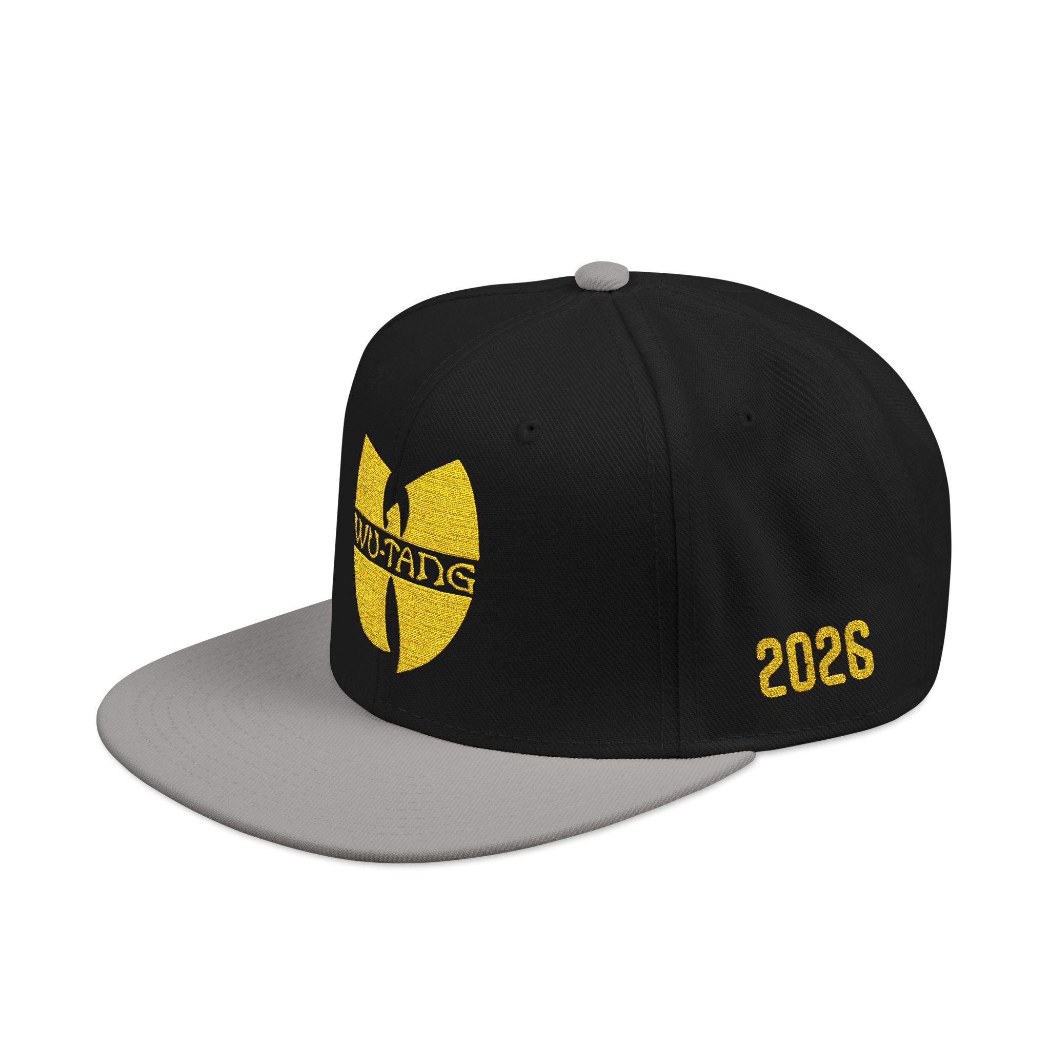 Embroidered Wu-Tang Snapback Hat — Gold Logo & '2026' Side Stitch