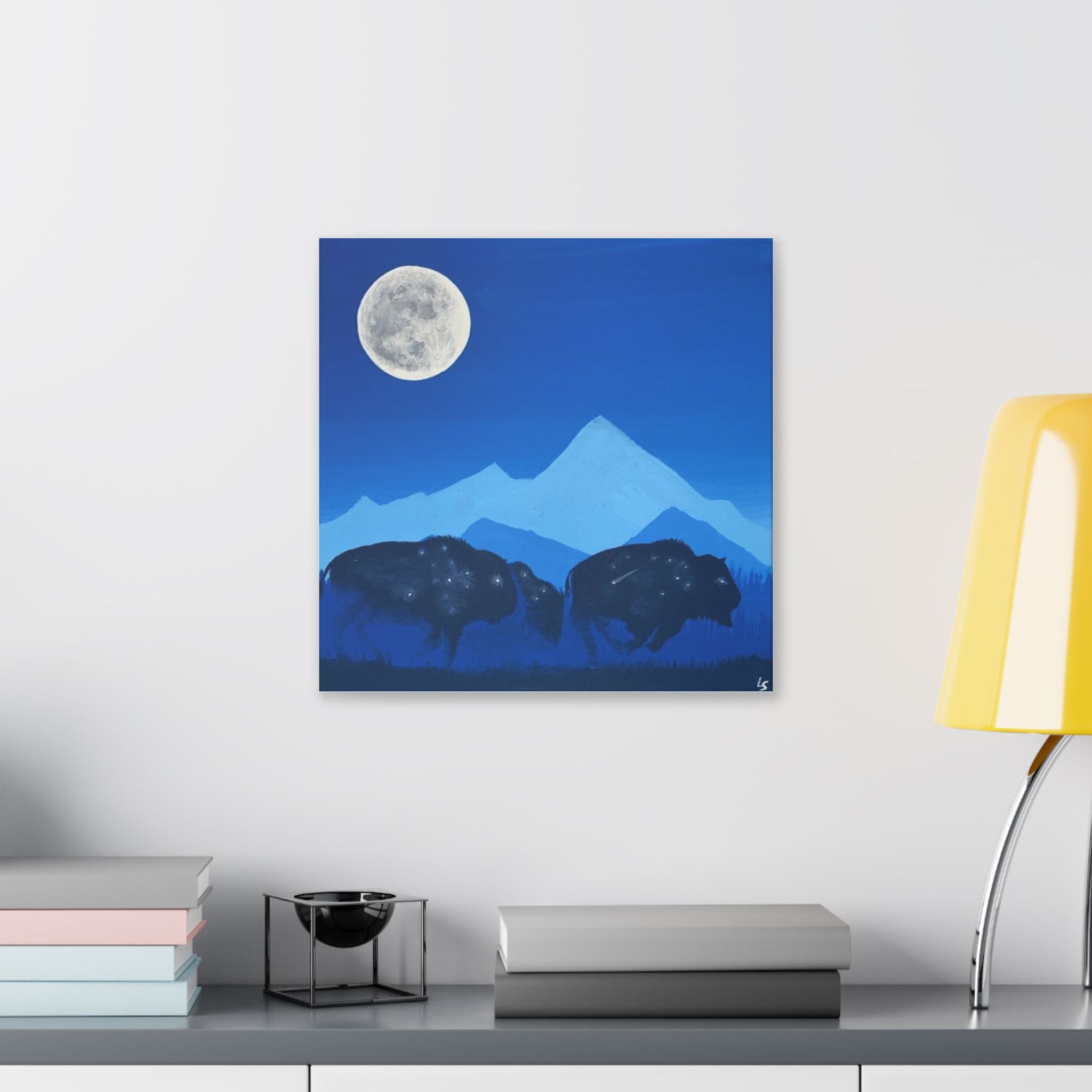 Moonlight Bison Canvas — Blue Mountain Wildlife Wall Art