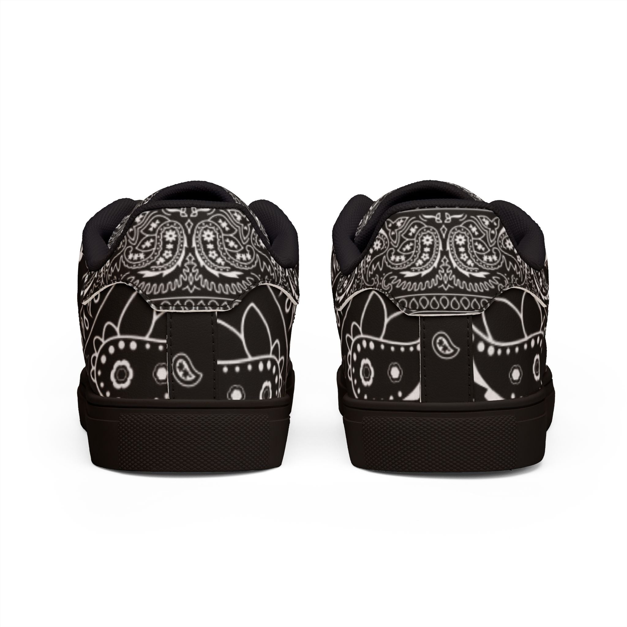 Low-Top Leather Sneakers — Black Bandana “Hustle” Street Style