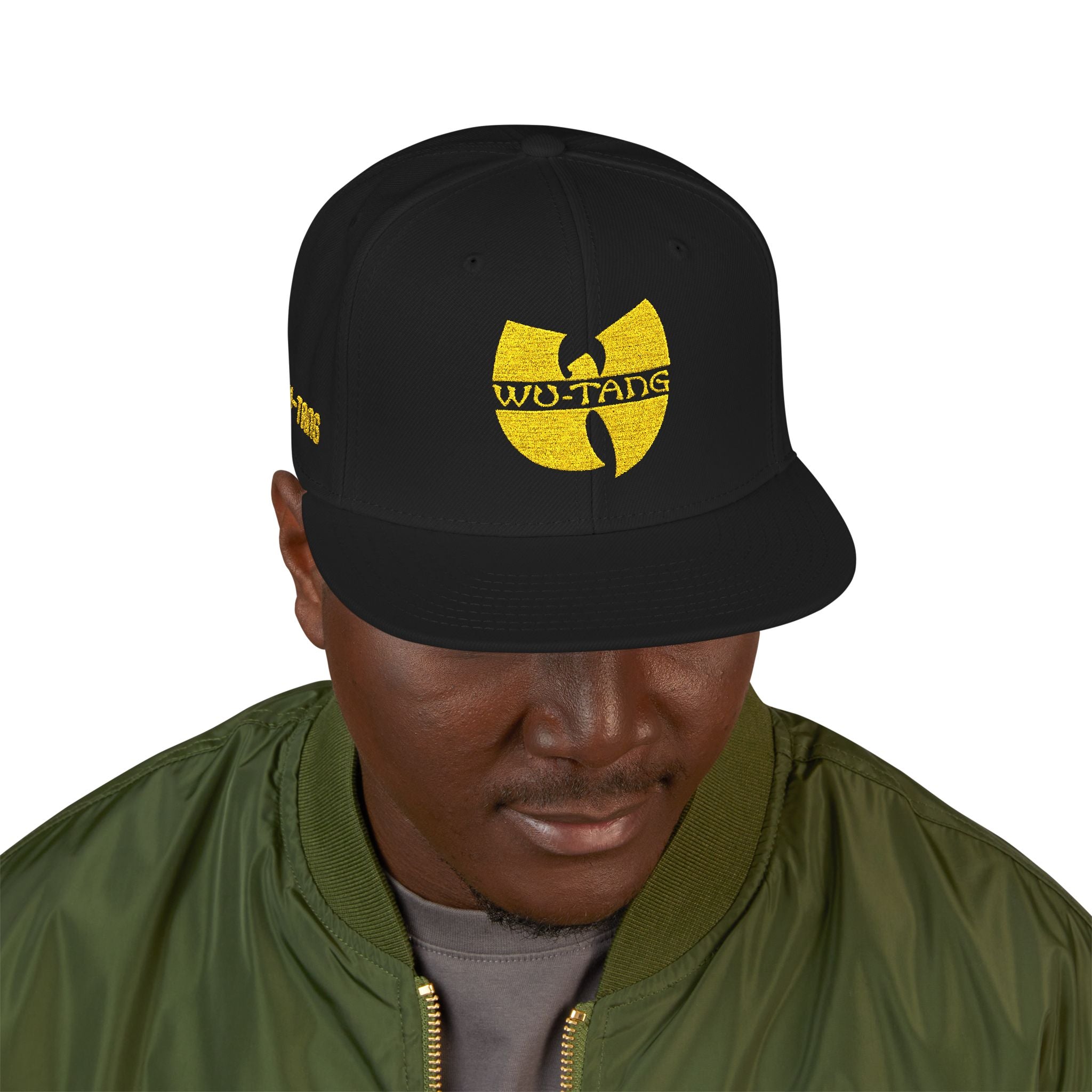 Embroidered Wu-Tang Snapback Hat — Gold Logo & '2026' Side Stitch