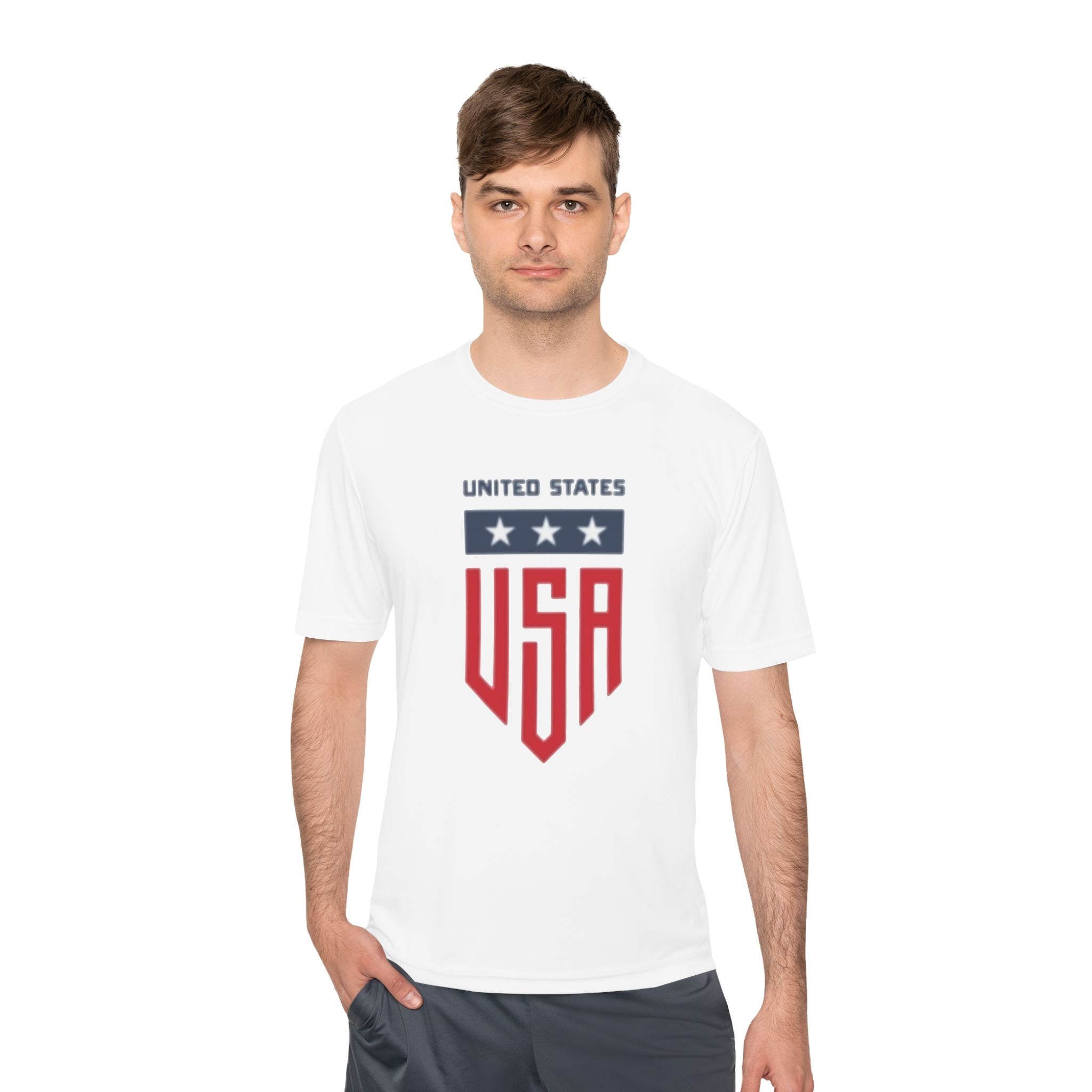 USA Shield Athletic Tee — United States Patriotic Sports Shirt