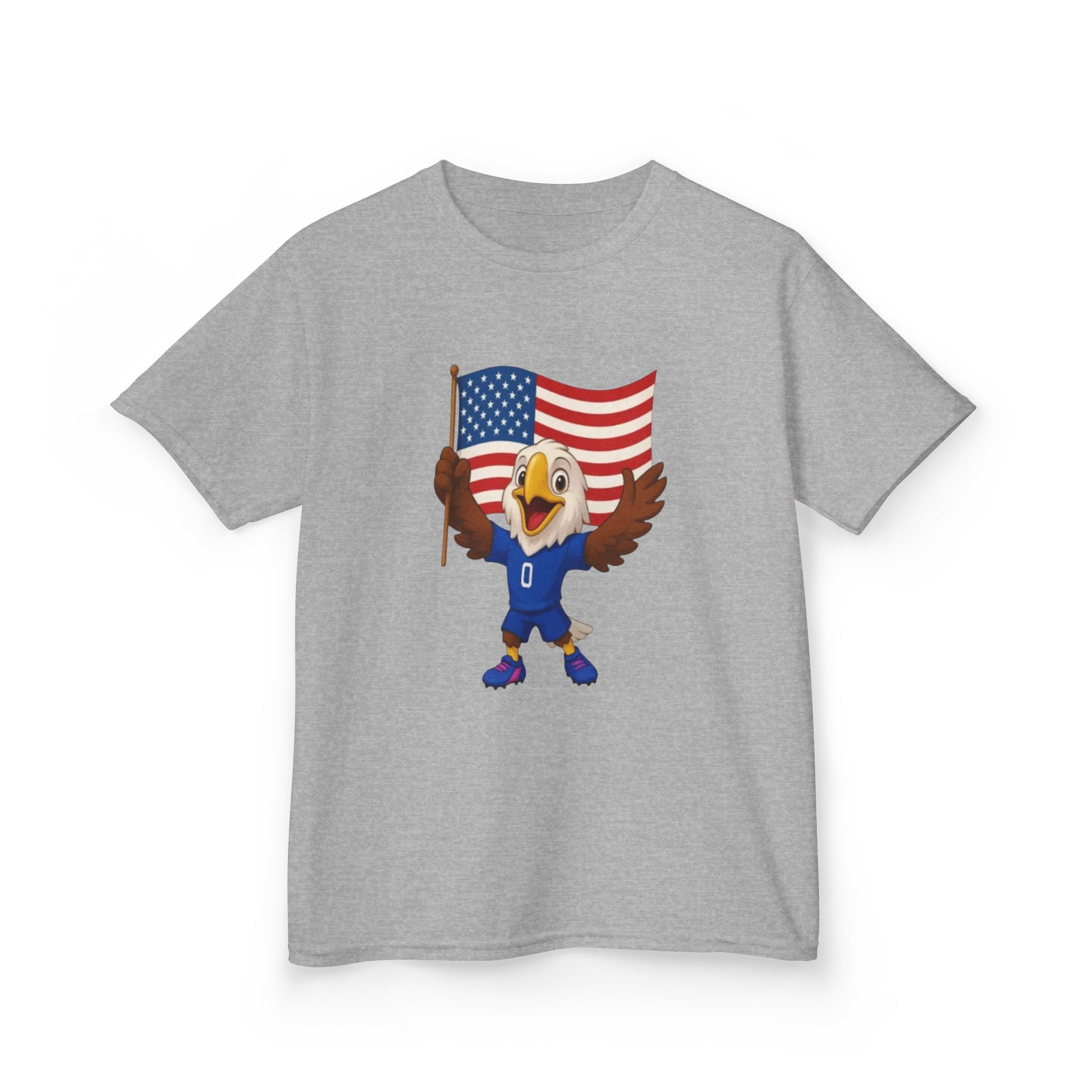 Kids Eagle Mascot T‑Shirt with American Flag — Patriotic Sports Tee