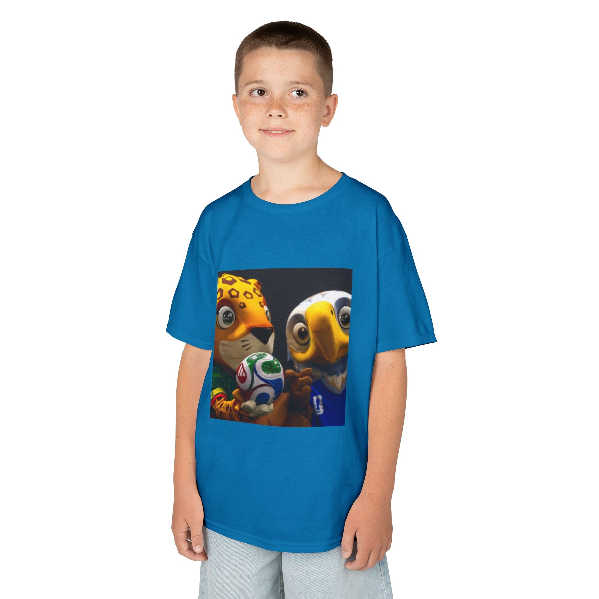 Kids Soccer Mascot T‑Shirt — Cute World Cup Bird & Jaguar Design