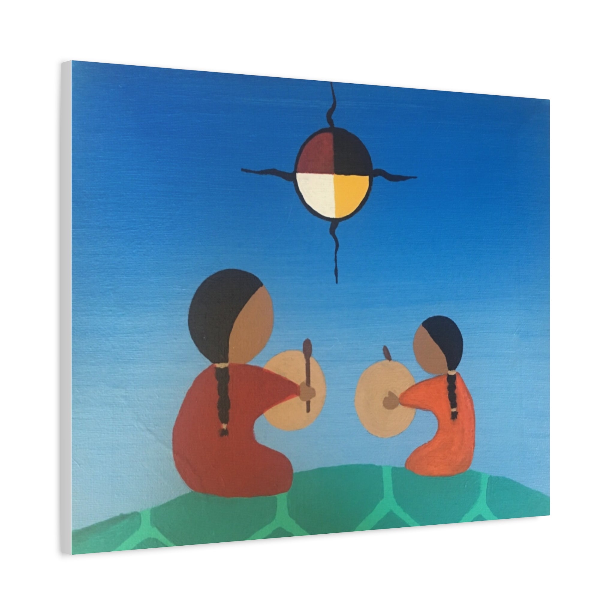 Stretched Matte Canvas — Indigenous Drumming on Turtle Island (Medicine Wheel)