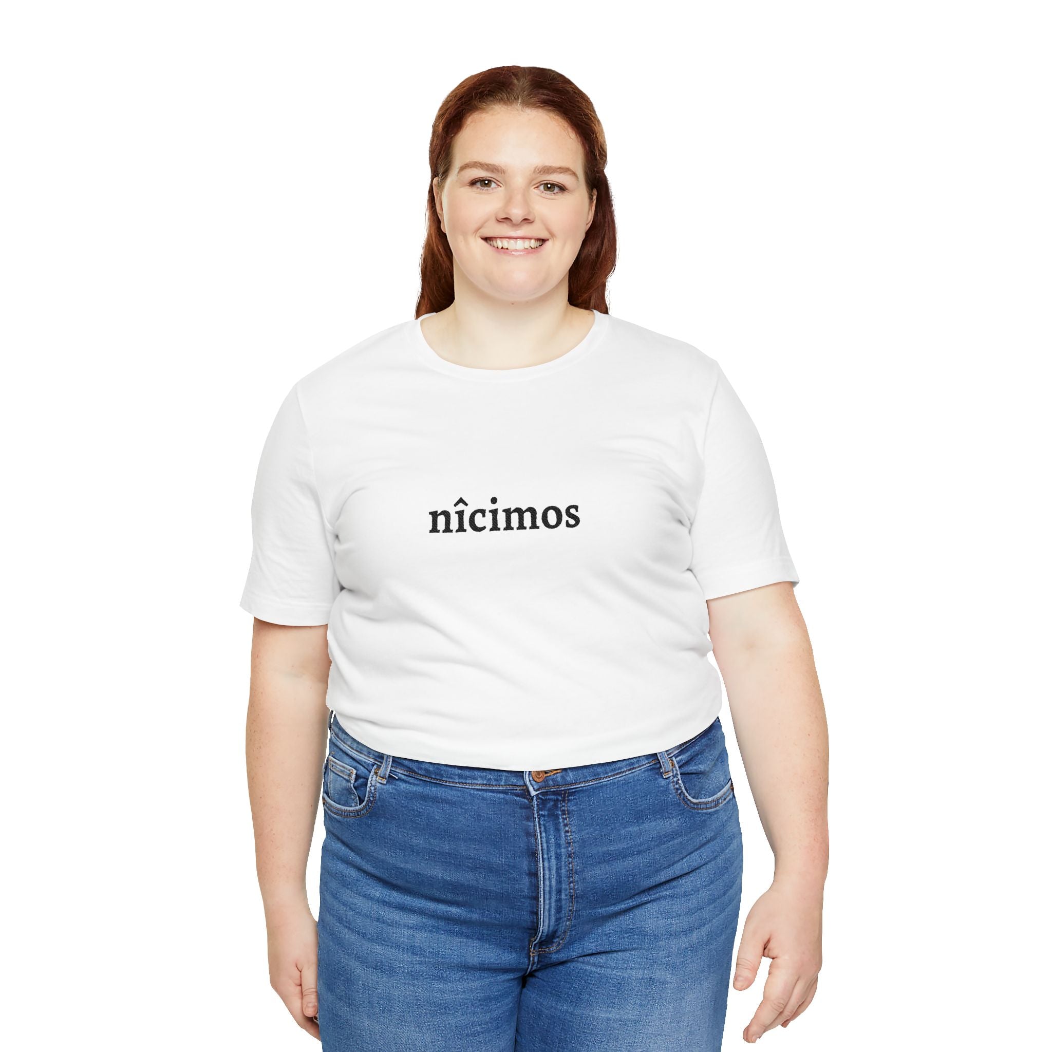 Nicimos Minimalist Graphic Tee — Gothic Script White T‑Shirt