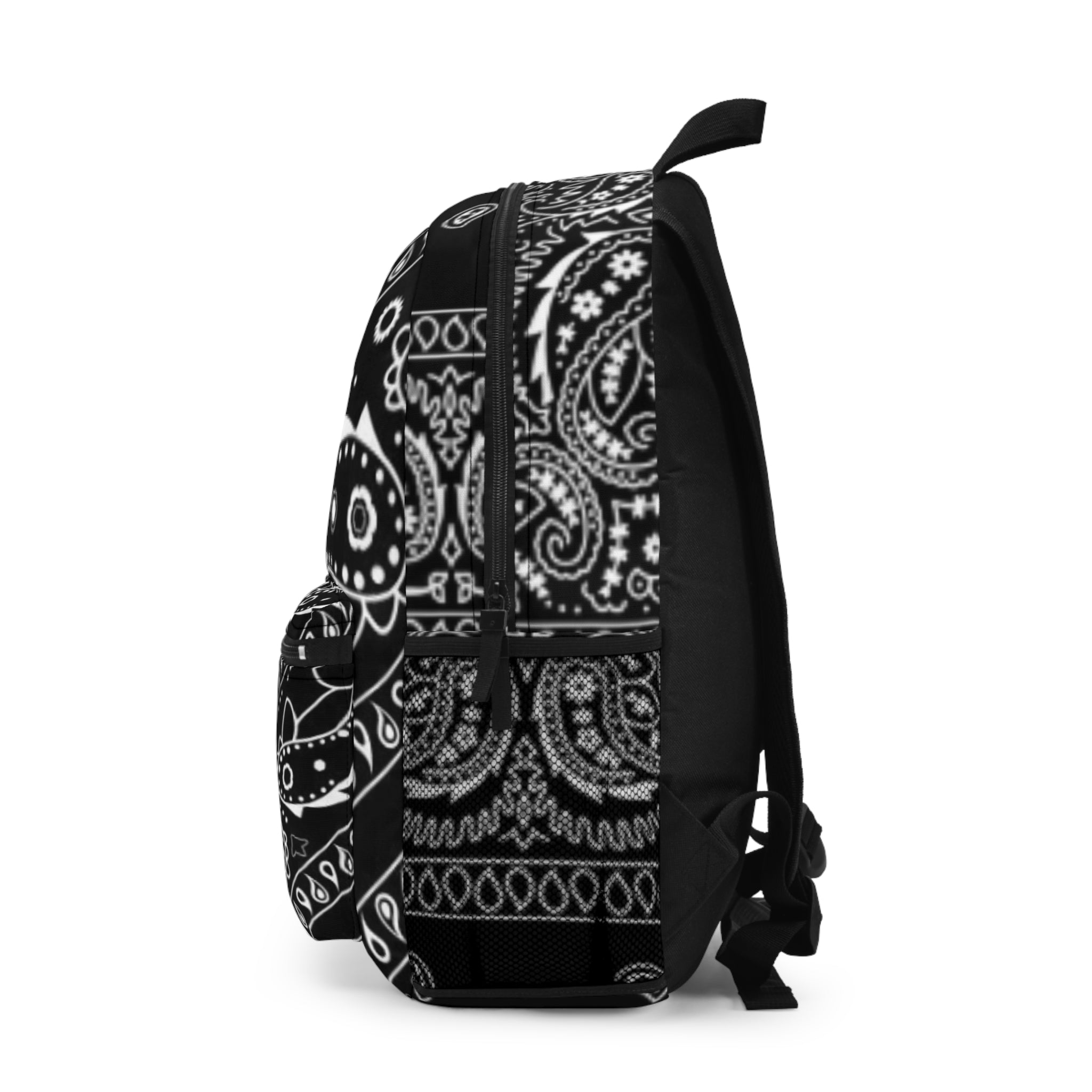 Black Bandana Pattern Backpack — Paisley Streetwear Daypack