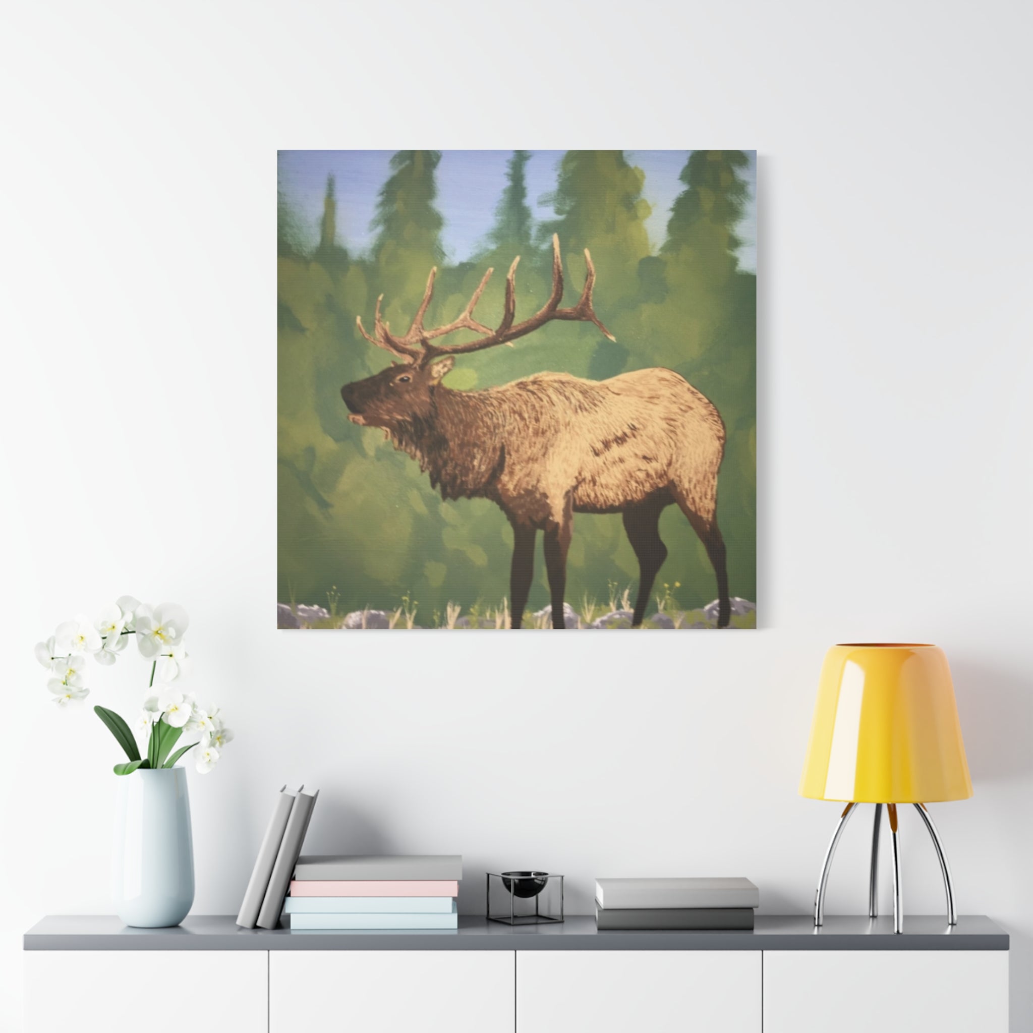 Elk in Forest Matte Canvas Wall Art - Stretched 1.25" Nature Print