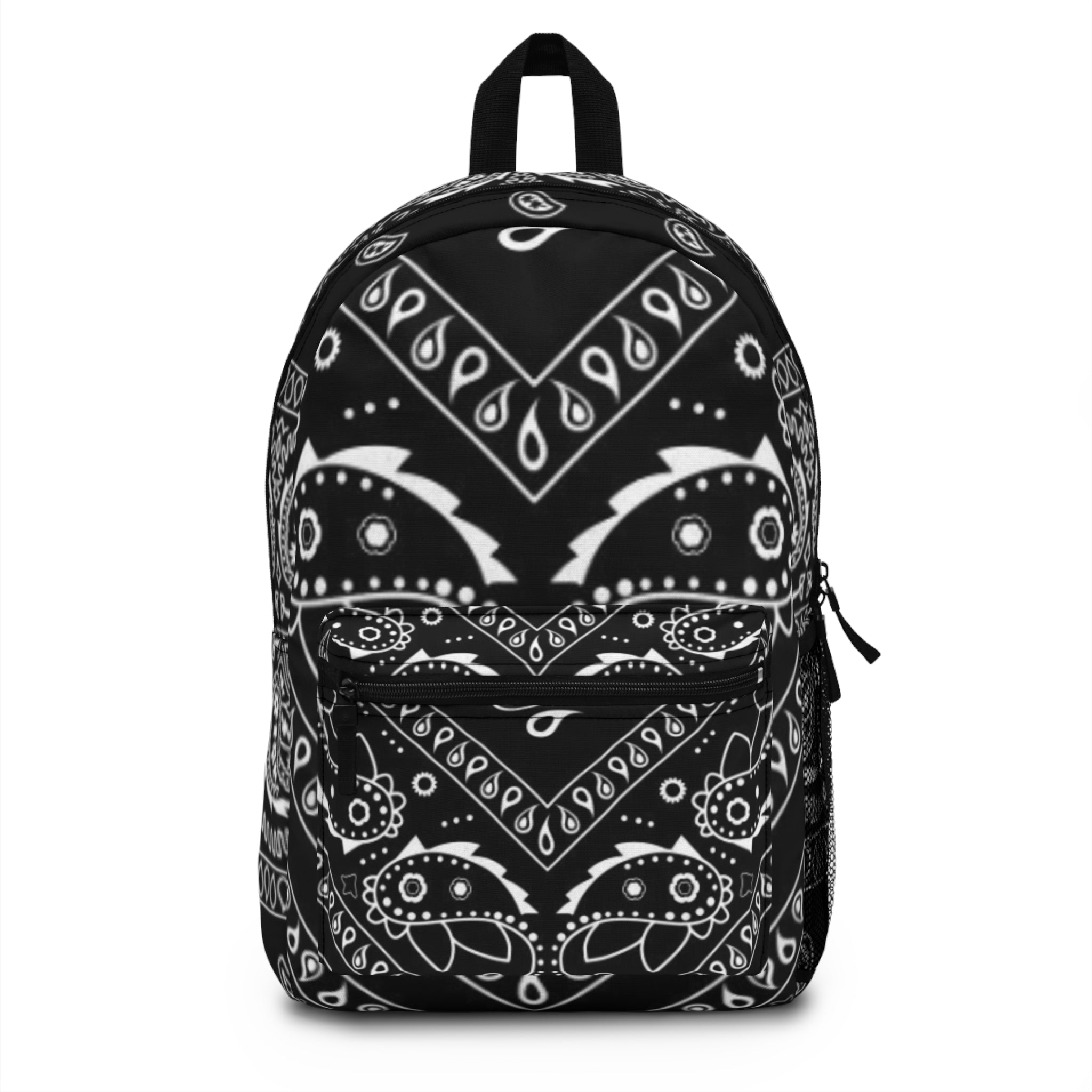 Black Bandana Pattern Backpack — Paisley Streetwear Daypack