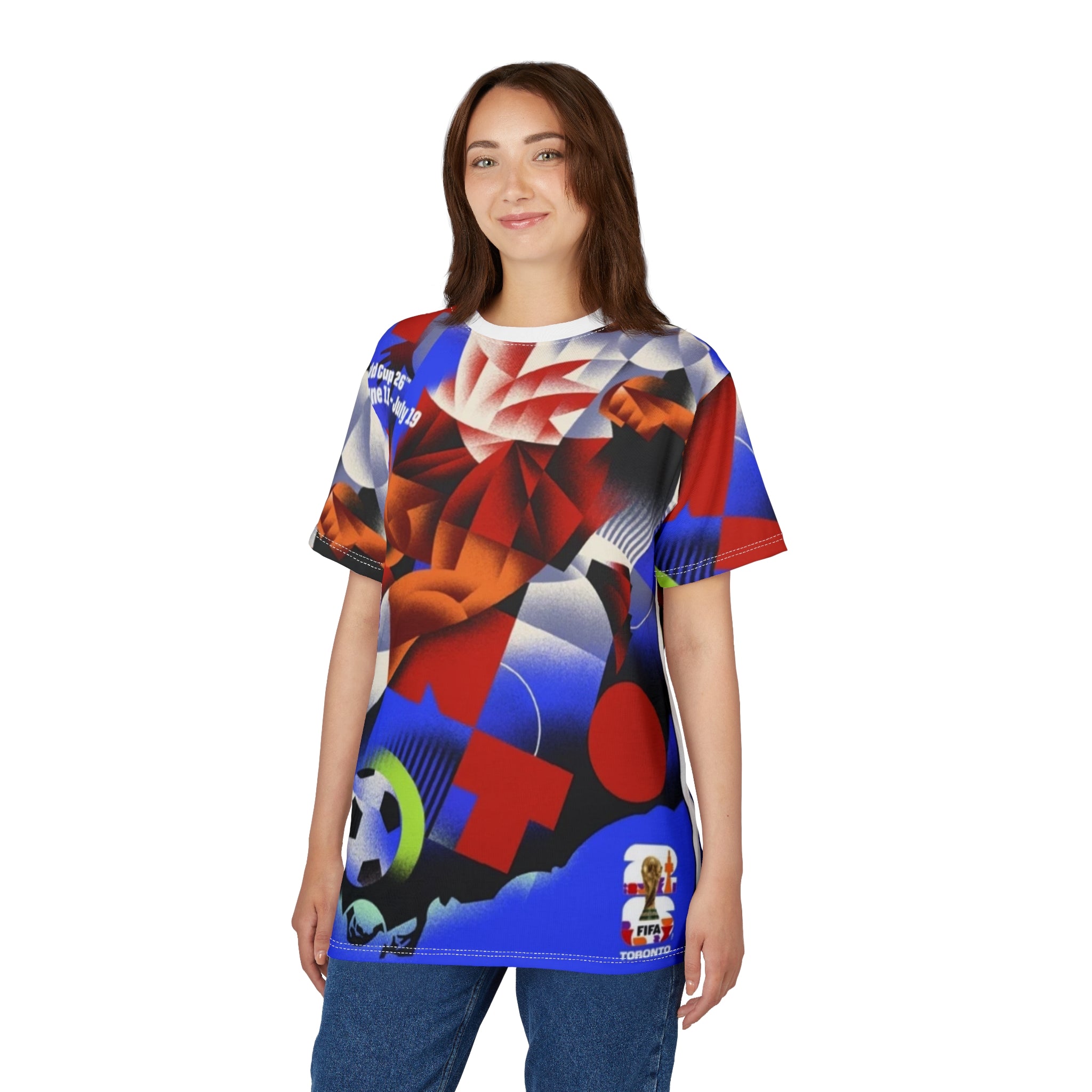 Toronto 2026 World Cup Soccer Graphic Tee — Retro Red Blue All-Over Print