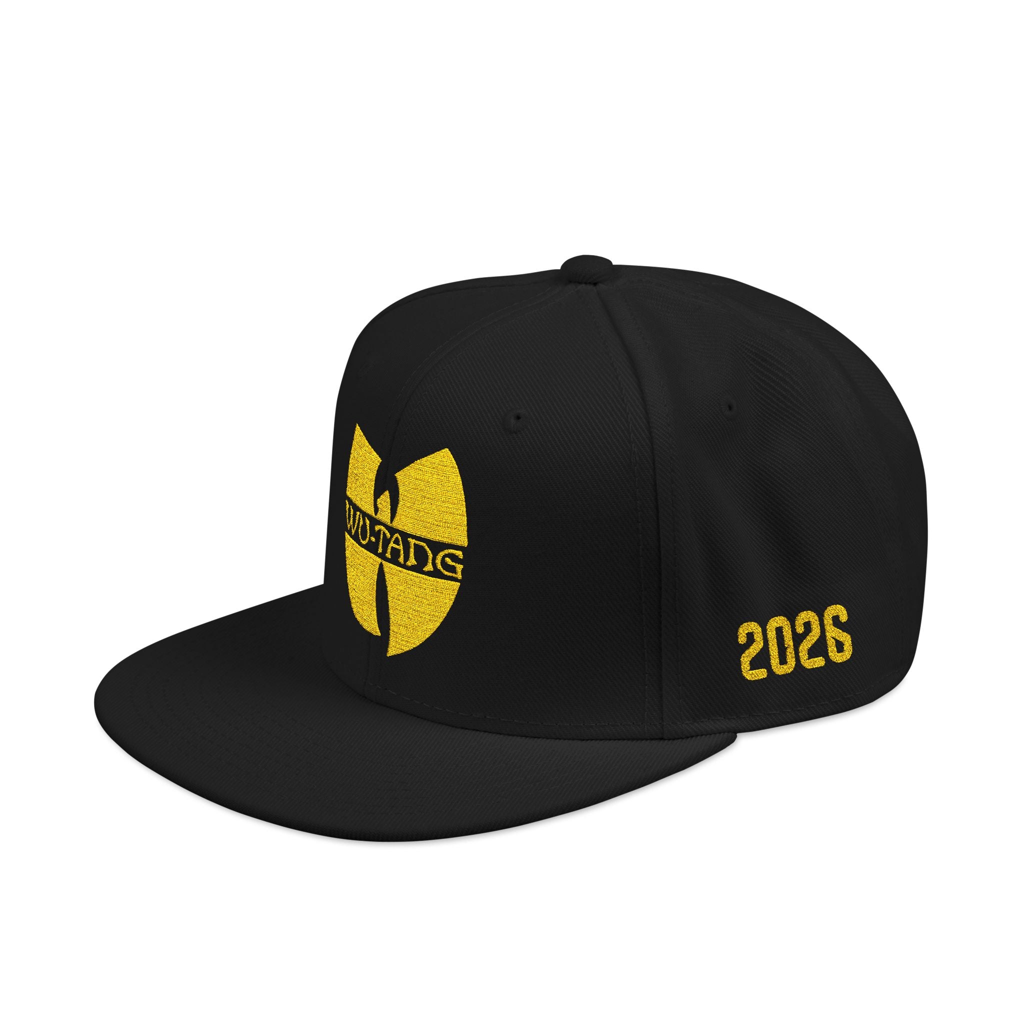 Embroidered Wu-Tang Snapback Hat — Gold Logo & '2026' Side Stitch