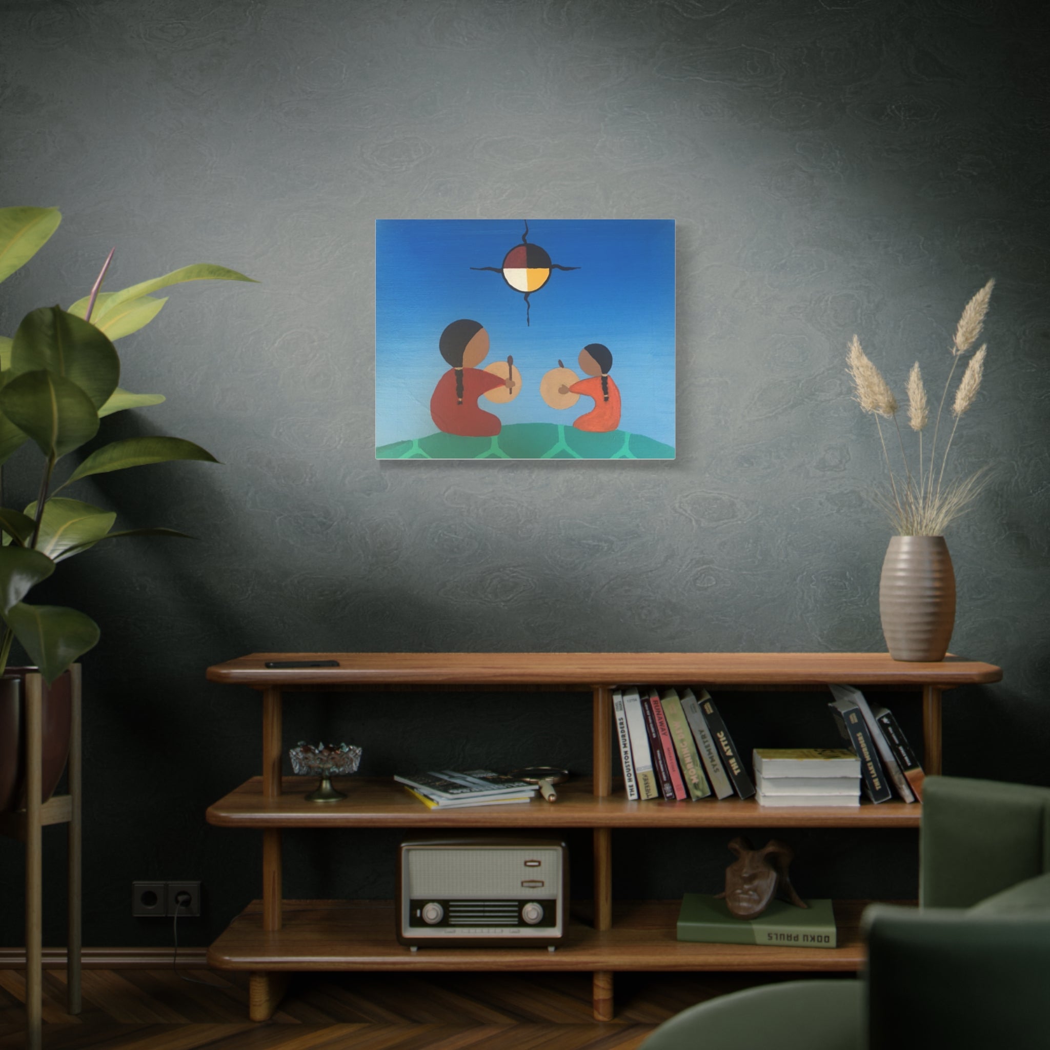 Stretched Matte Canvas — Indigenous Drumming on Turtle Island (Medicine Wheel)