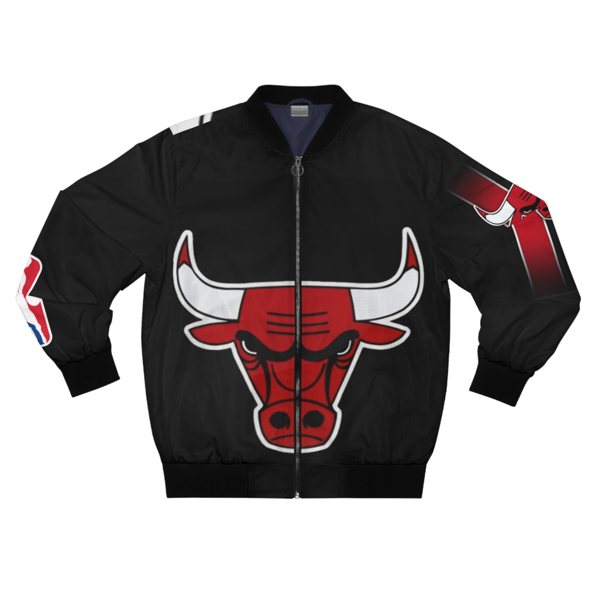 Chicago Bulls Logo Bomber Jacket — Men’s NBA Black All-Over Print