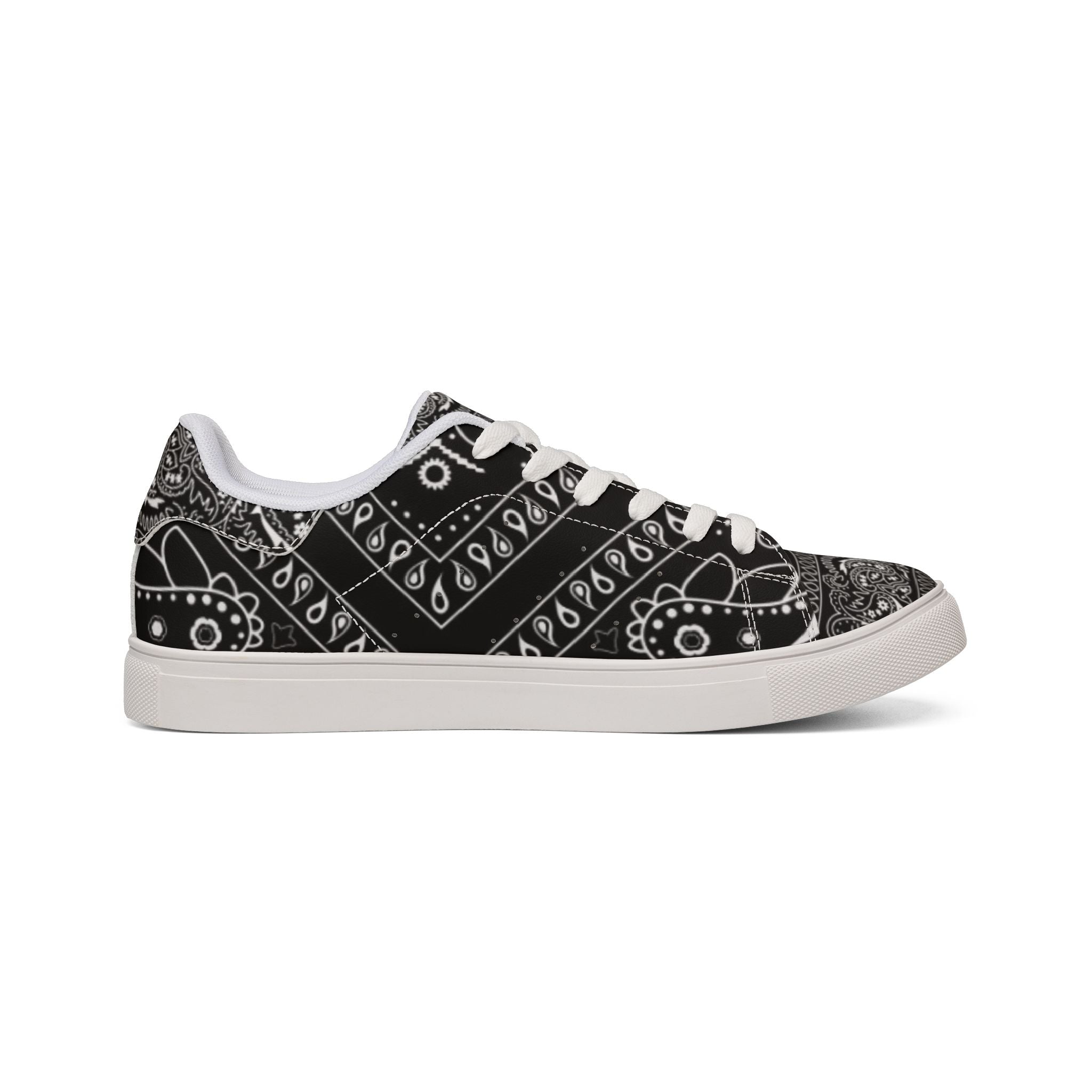 Men's Low-Top Leather Sneakers — Black Bandana "Hustle"