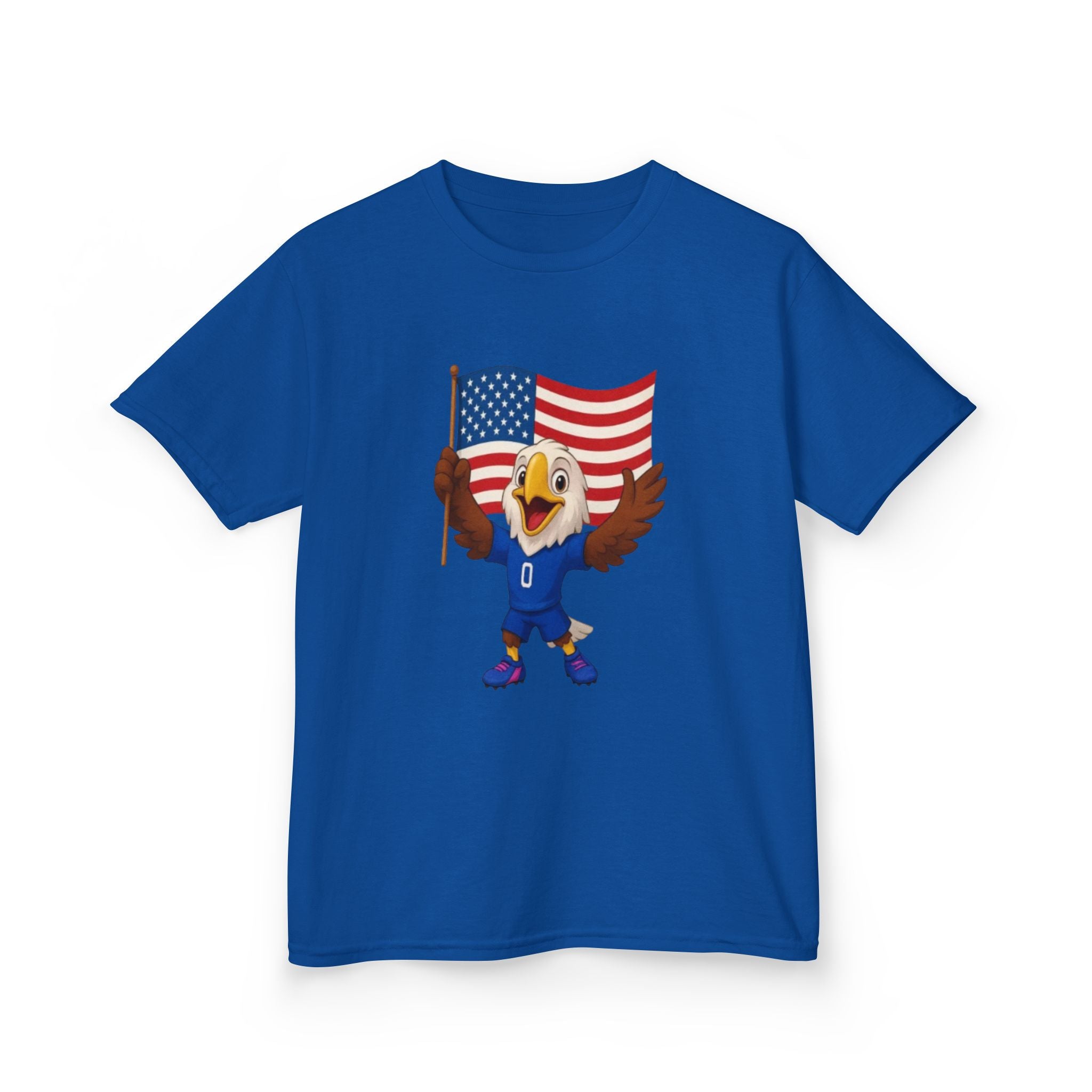 Kids Eagle Mascot T‑Shirt with American Flag — Patriotic Sports Tee