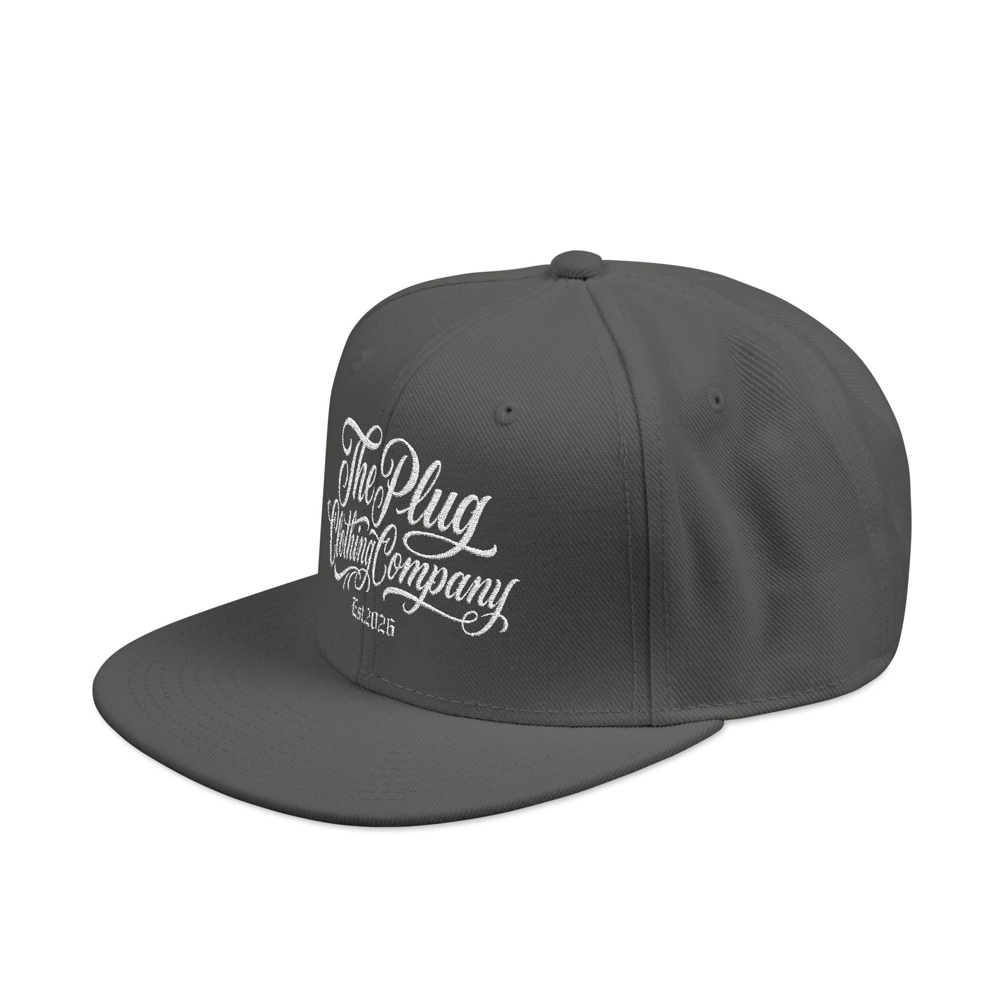 Embroidered Snapback Hat — 'Plug Company' Script Logo