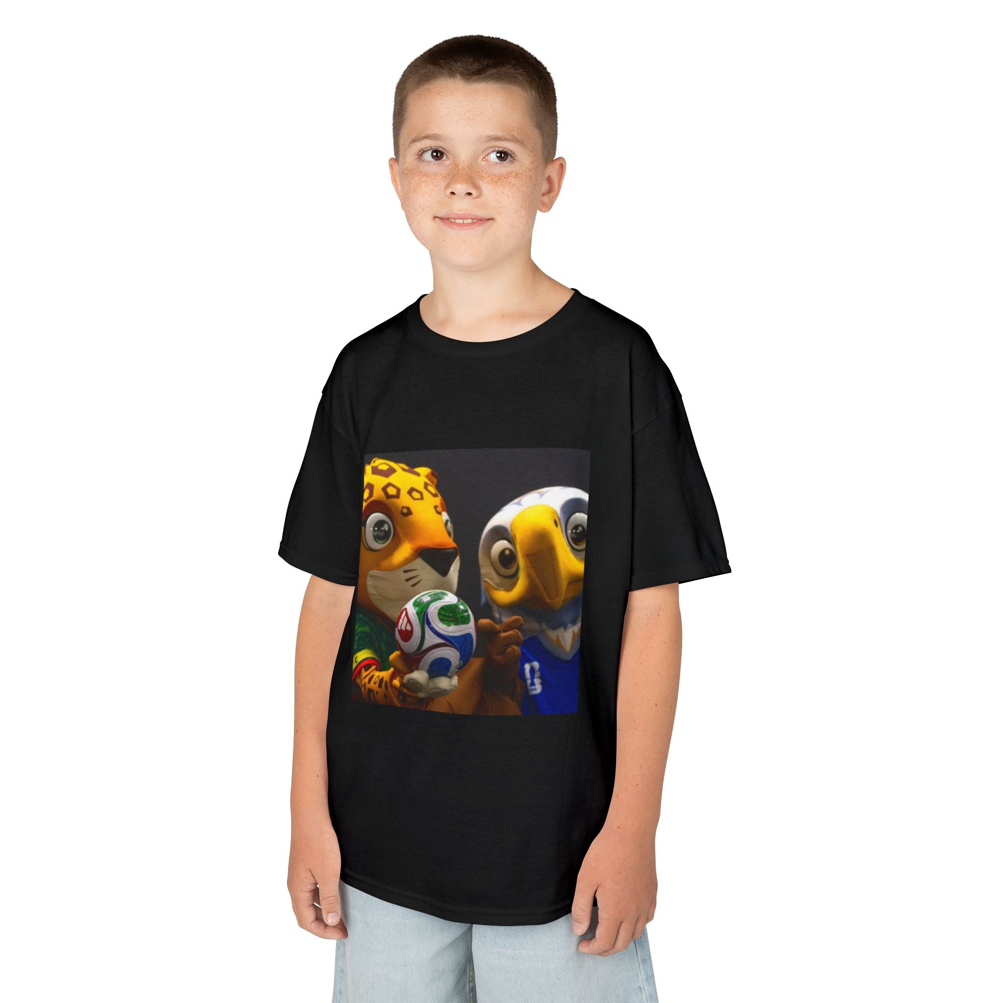 Kids Soccer Mascot T‑Shirt — Cute World Cup Bird & Jaguar Design
