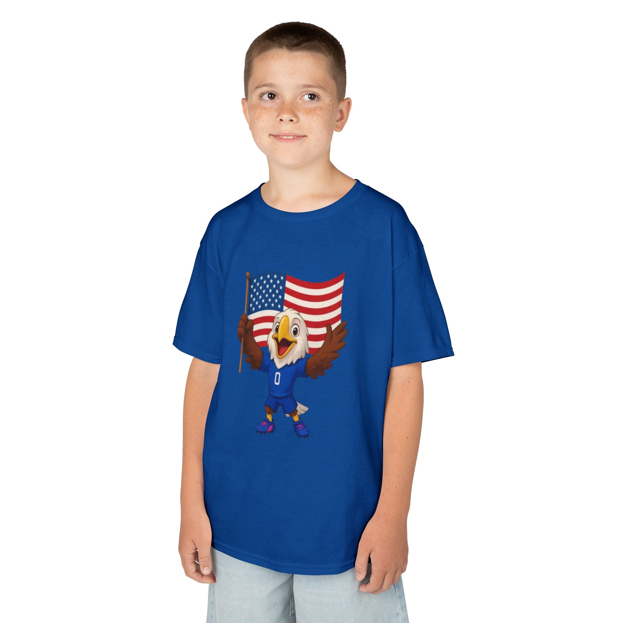 Kids Eagle Mascot T‑Shirt with American Flag — Patriotic Sports Tee