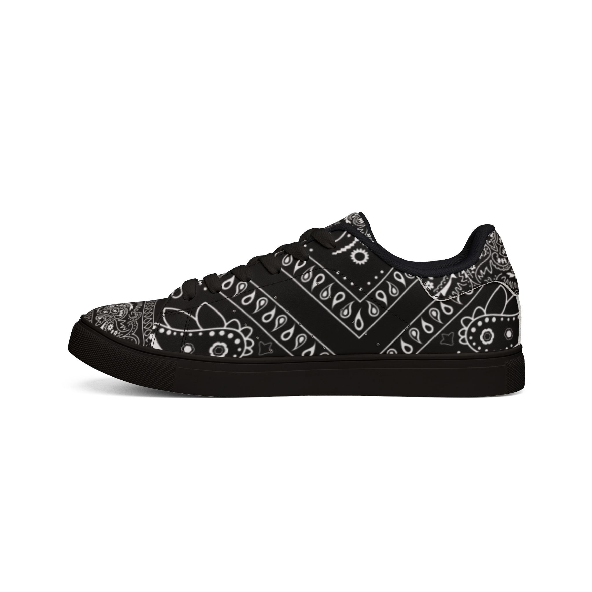 Men's Low-Top Leather Sneakers — Black Bandana "Hustle"