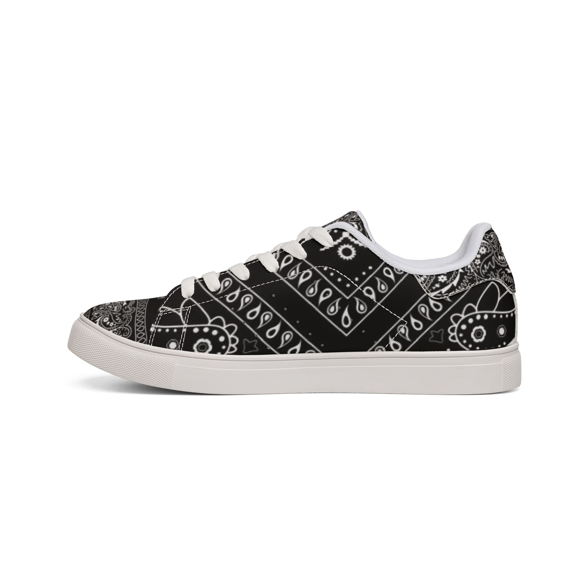 Low-Top Leather Sneakers — Black Bandana “Hustle” Street Style