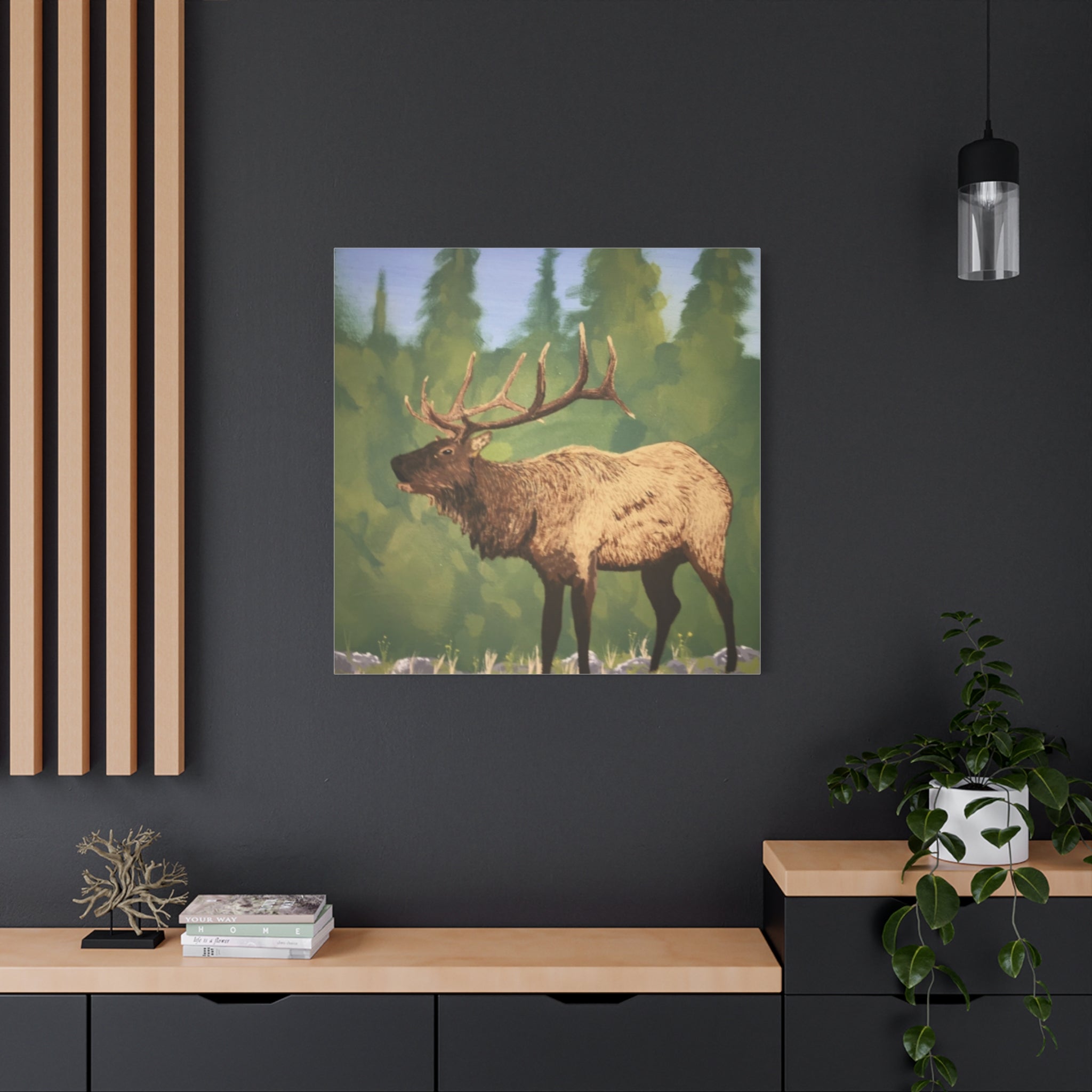 Elk in Forest Matte Canvas Wall Art - Stretched 1.25" Nature Print