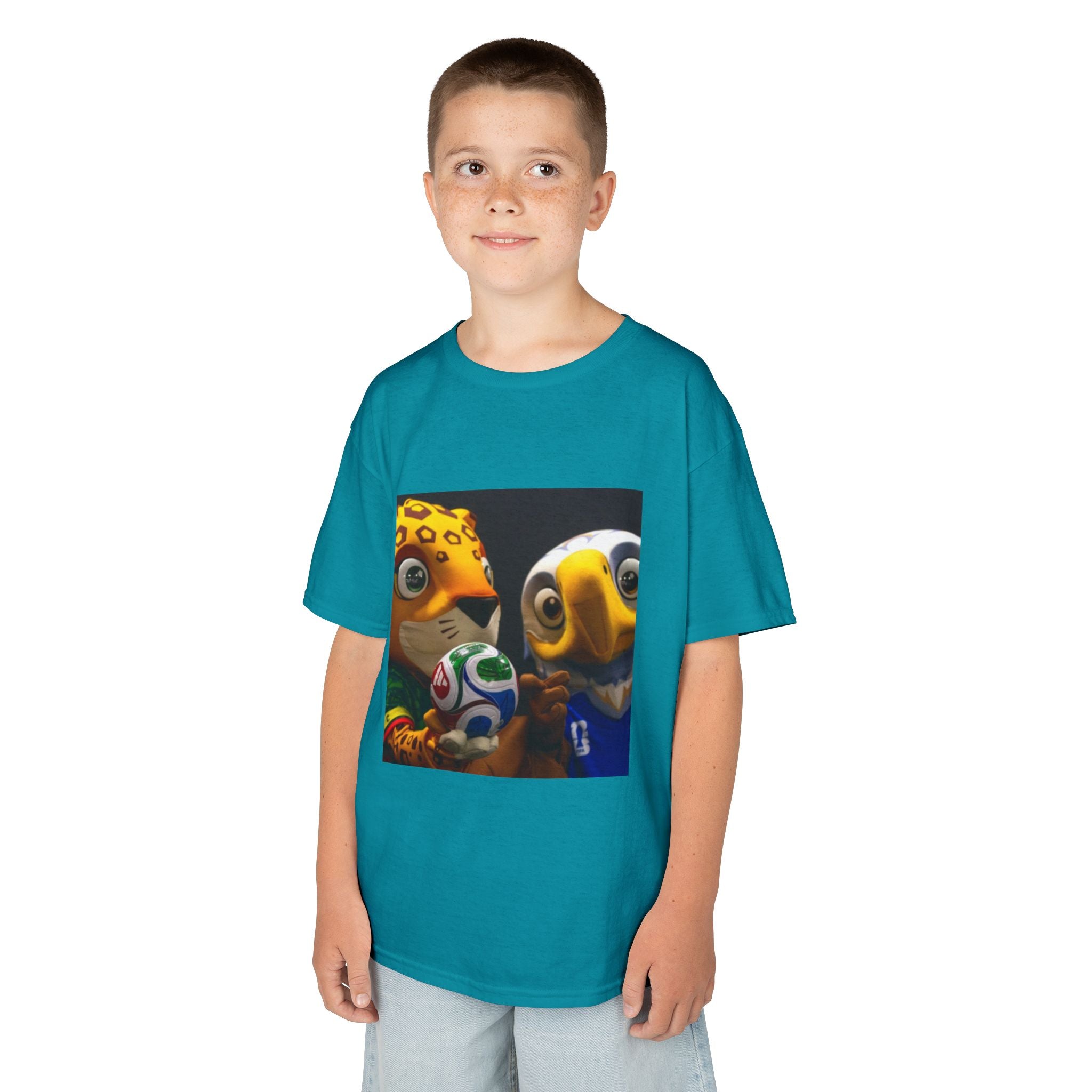 Kids Soccer Mascot T‑Shirt — Cute World Cup Bird & Jaguar Design