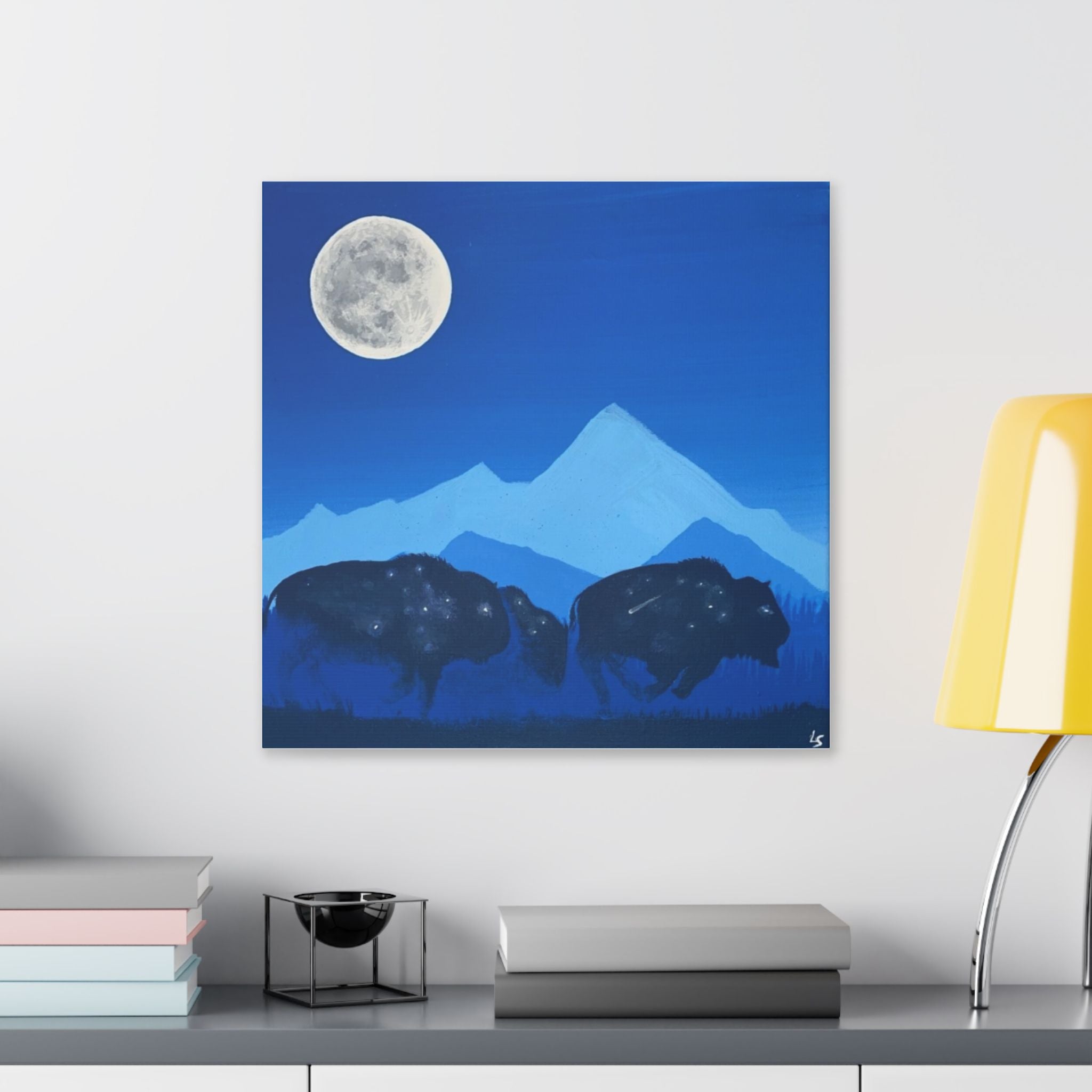 Moonlight Bison Canvas — Blue Mountain Wildlife Wall Art