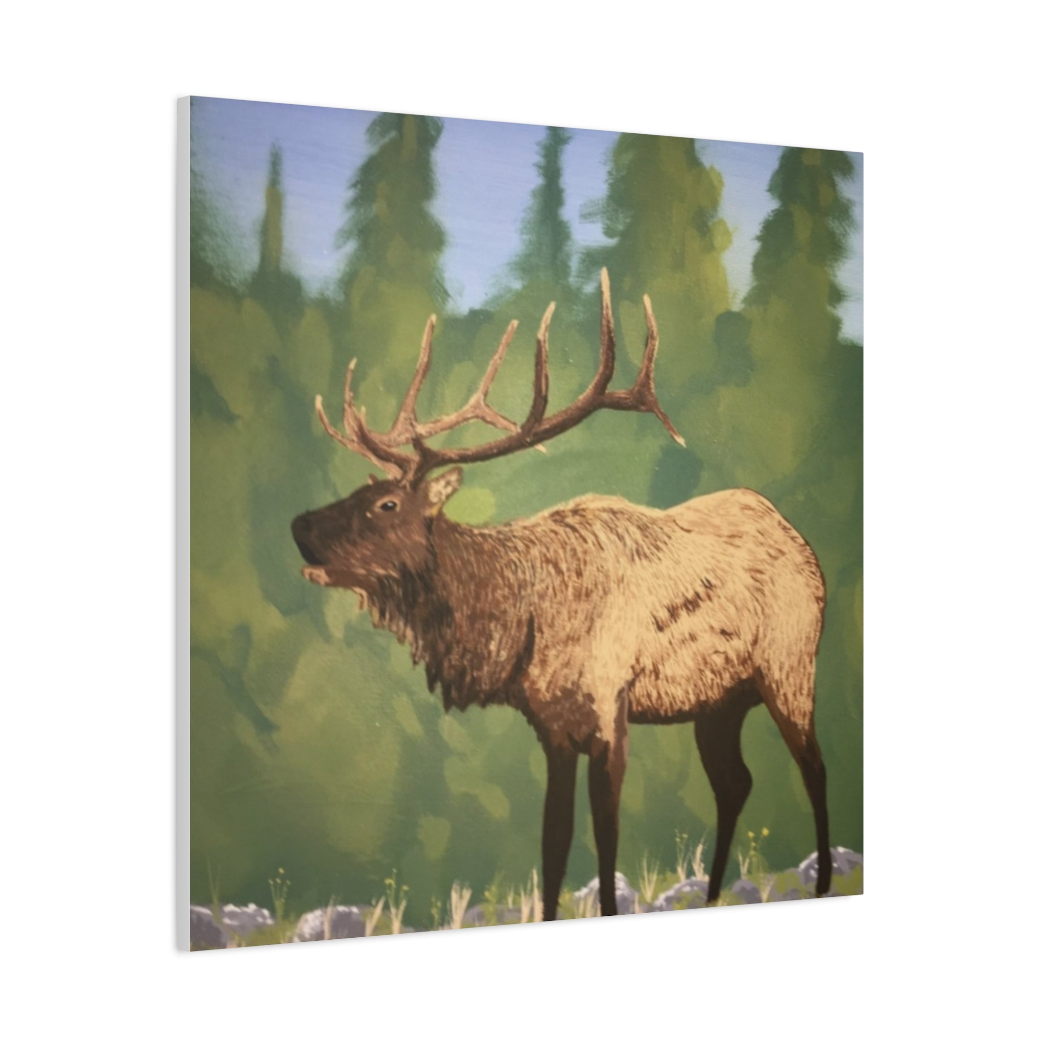 Elk in Forest Matte Canvas Wall Art - Stretched 1.25" Nature Print