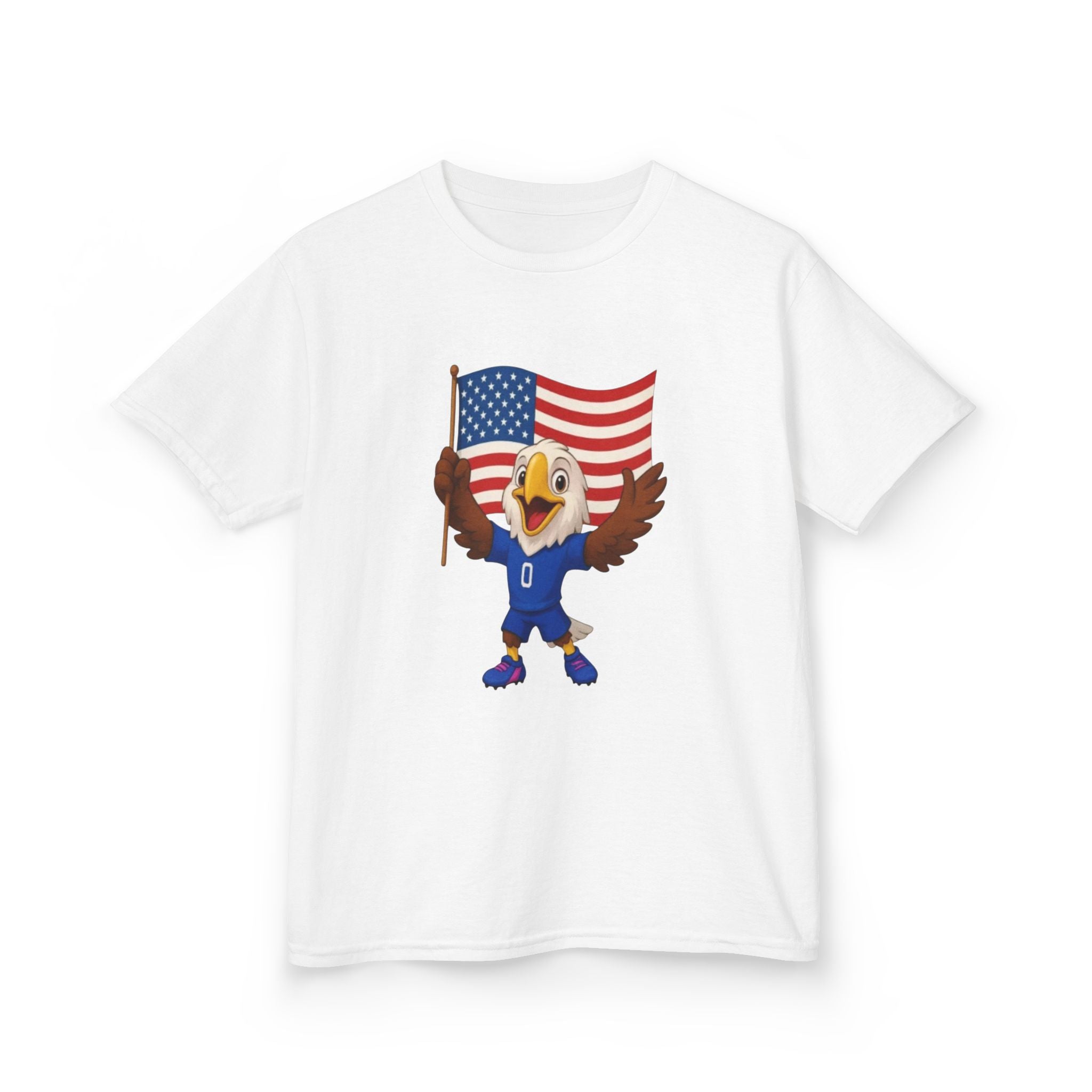 Kids Eagle Mascot T‑Shirt with American Flag — Patriotic Sports Tee