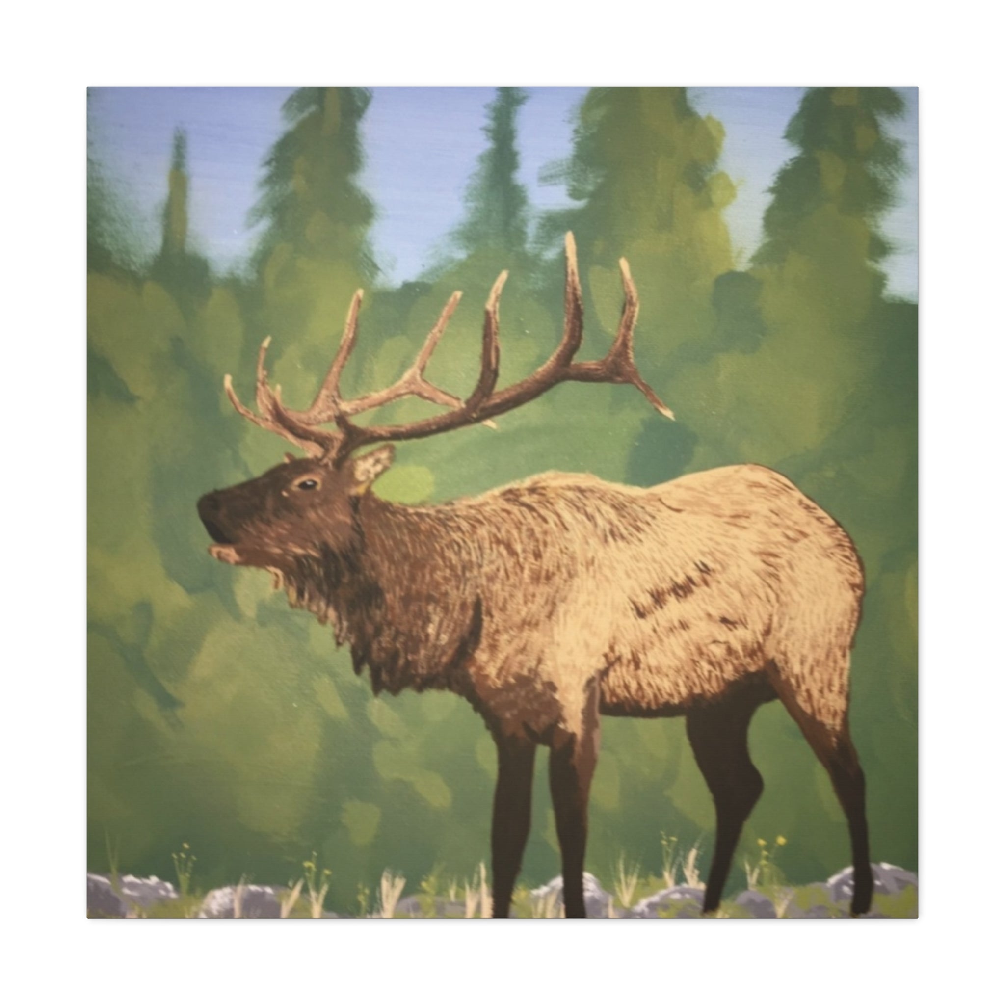 Elk in Forest Matte Canvas Wall Art - Stretched 1.25" Nature Print