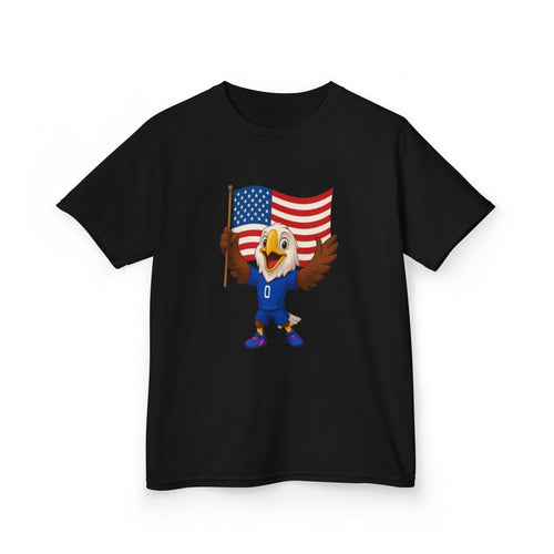 Kids Eagle Mascot T‑Shirt with American Flag — Patriotic Sports Tee