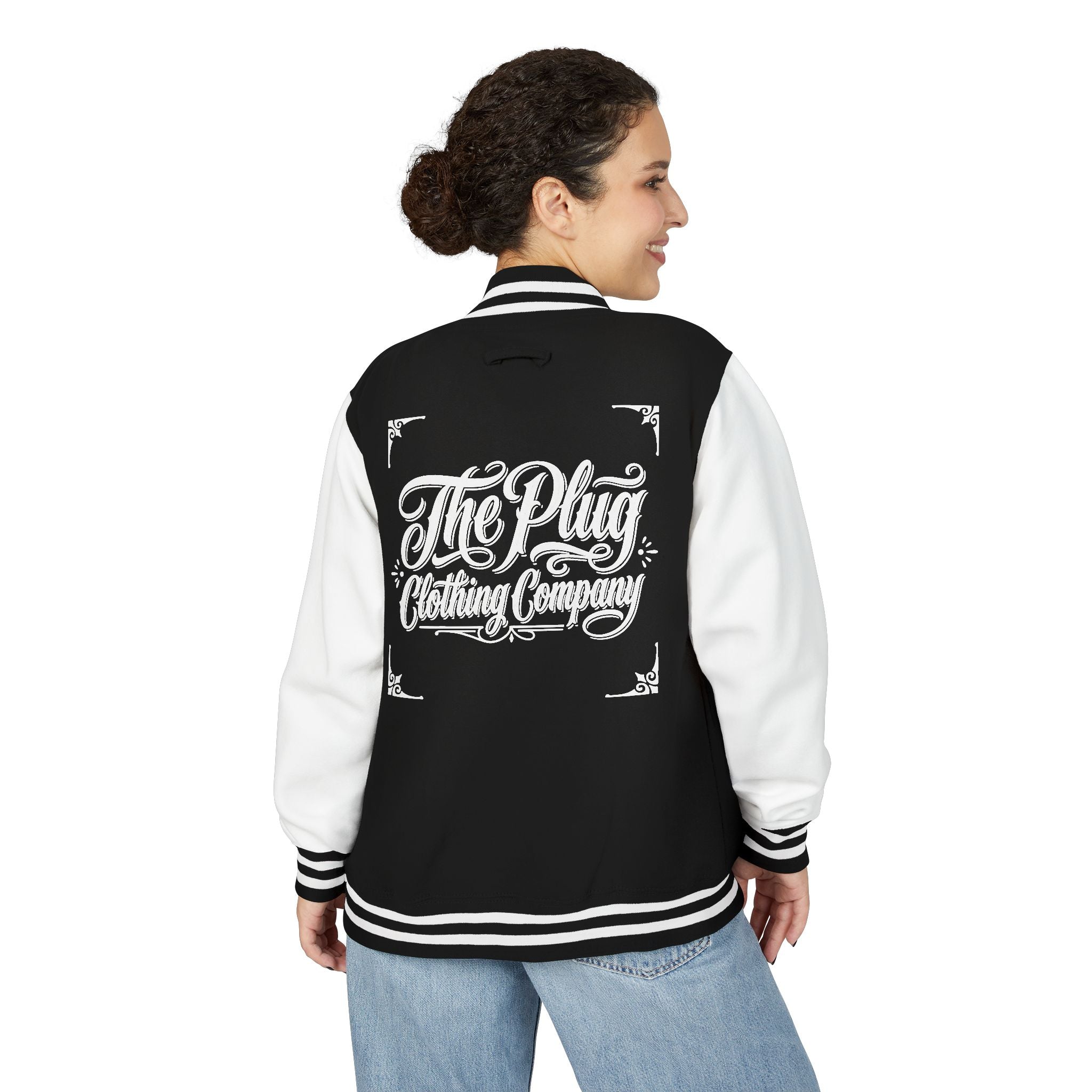 Letterman Jacket — The Plug Premium Clothing Script Logo