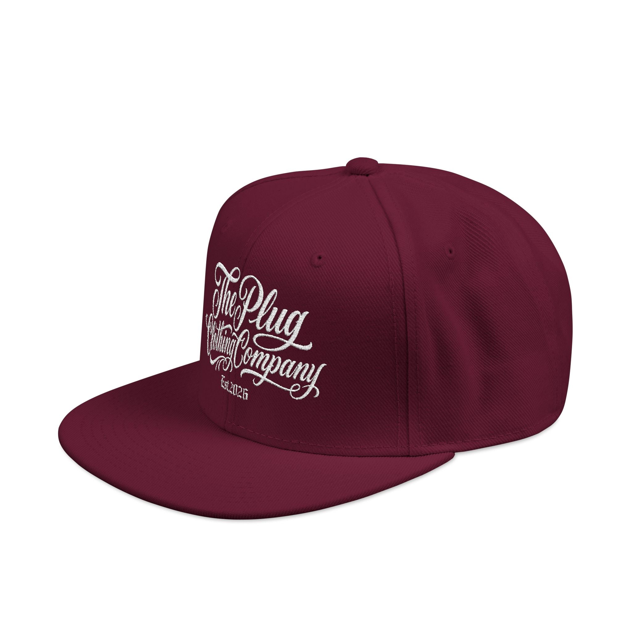 Embroidered Snapback Hat — 'Plug Company' Script Logo