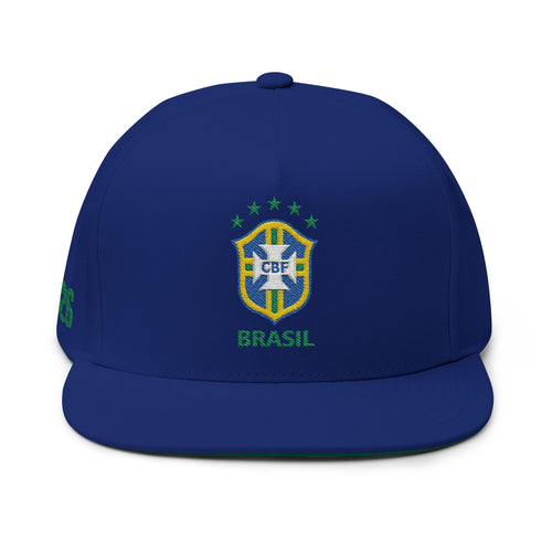 Brazil Soccer Flat Bill Cap — Embroidered CBF Crest & FIFA Snapback