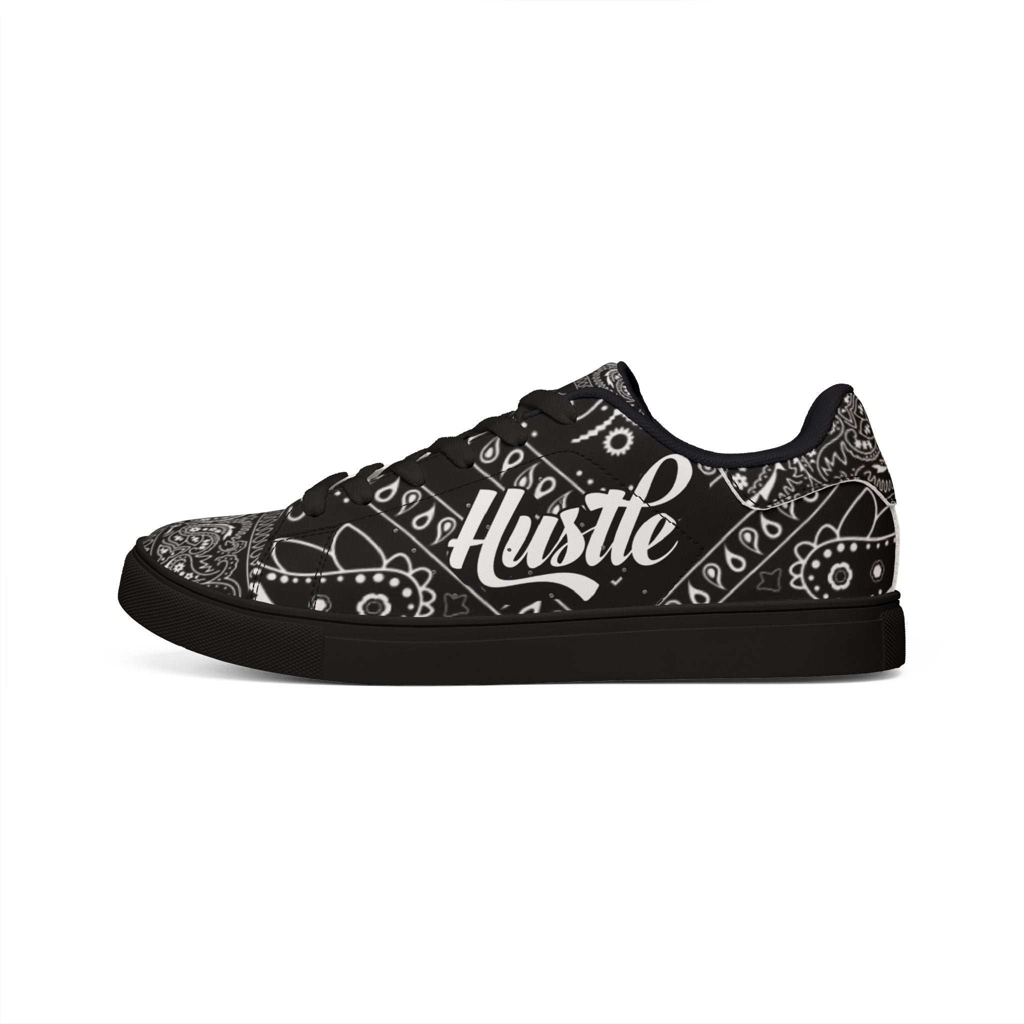 Men's Low-Top Leather Sneakers — Black Bandana "Hustle"