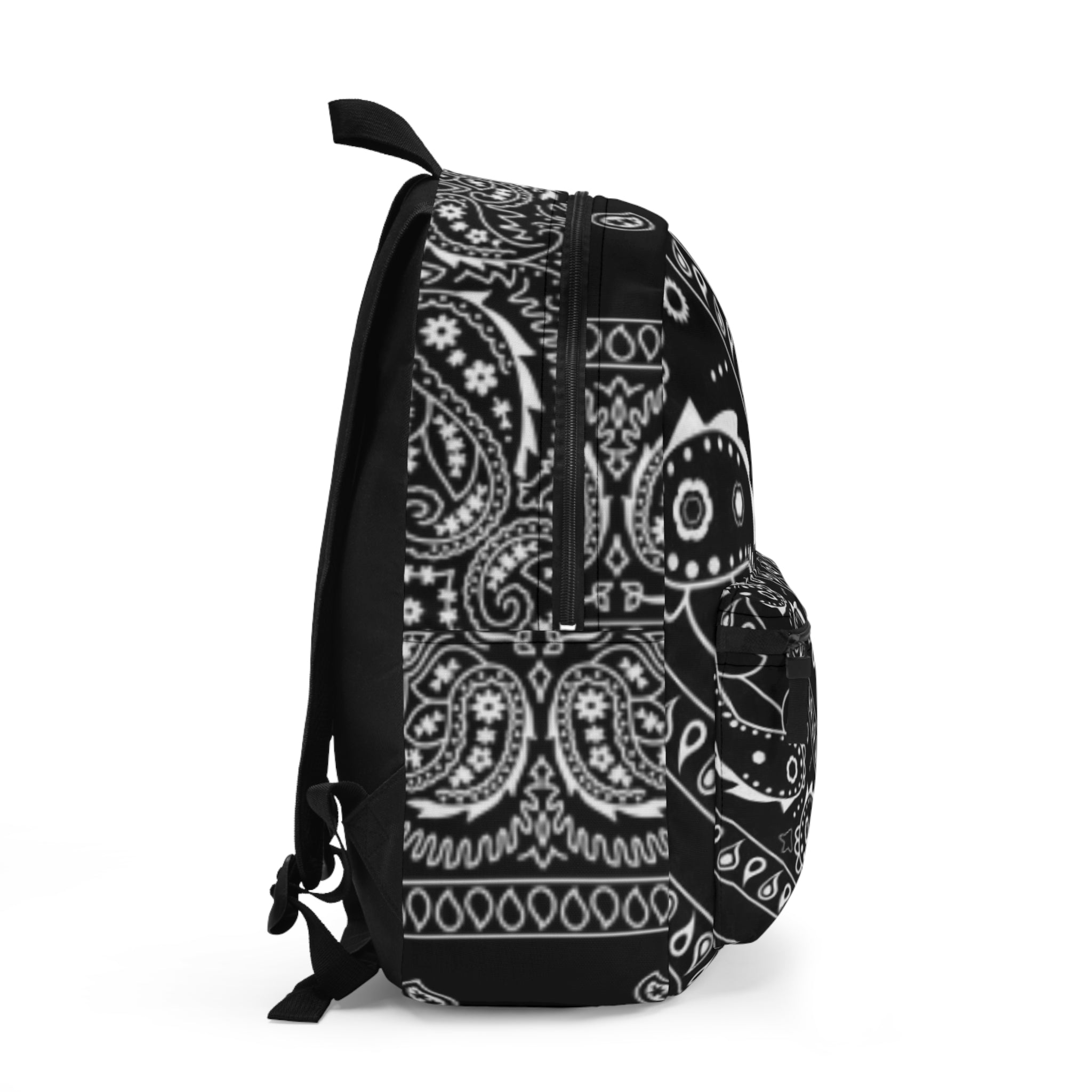 Black Bandana Pattern Backpack — Paisley Streetwear Daypack