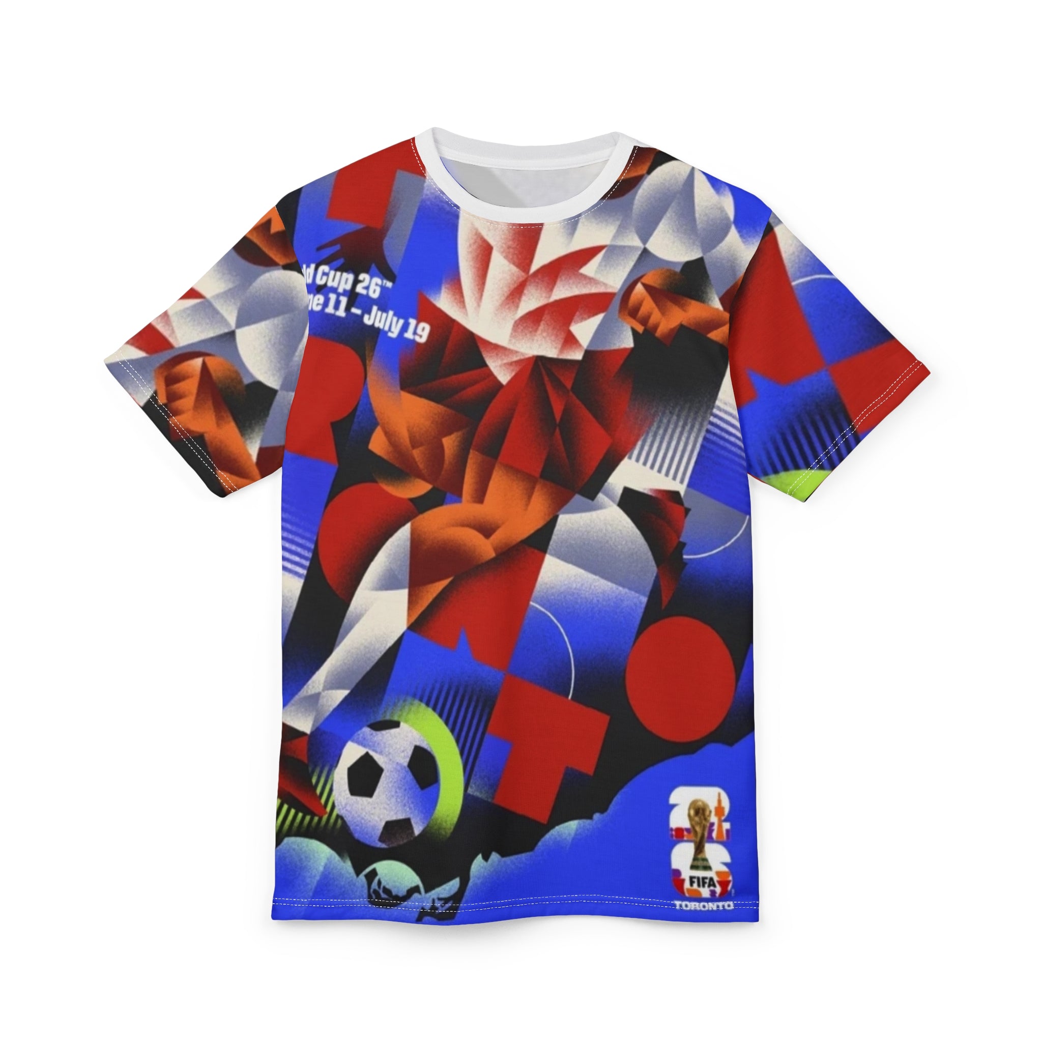 Toronto 2026 World Cup Soccer Graphic Tee — Retro Red Blue All-Over Print