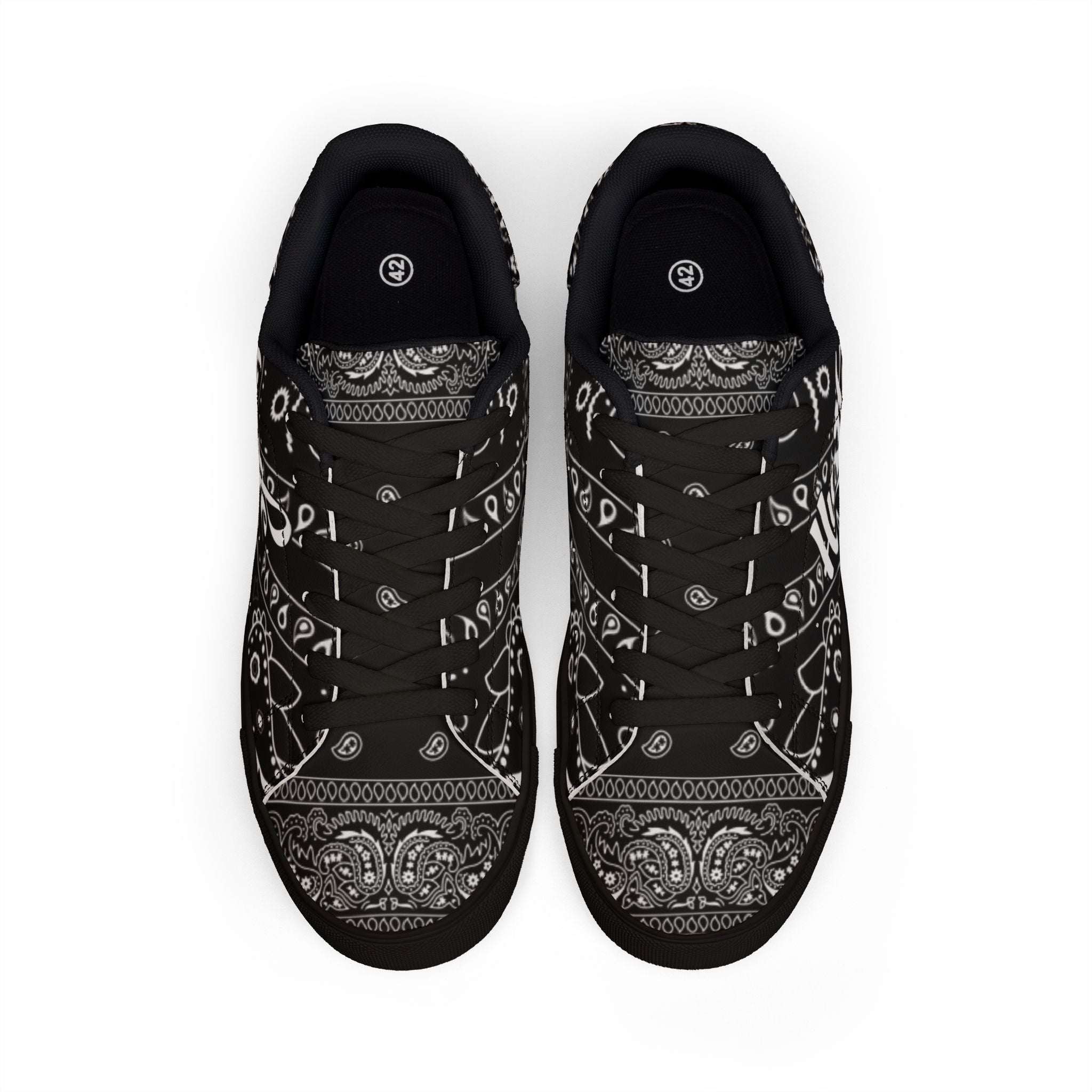 Men's Low-Top Leather Sneakers — Black Bandana "Hustle"