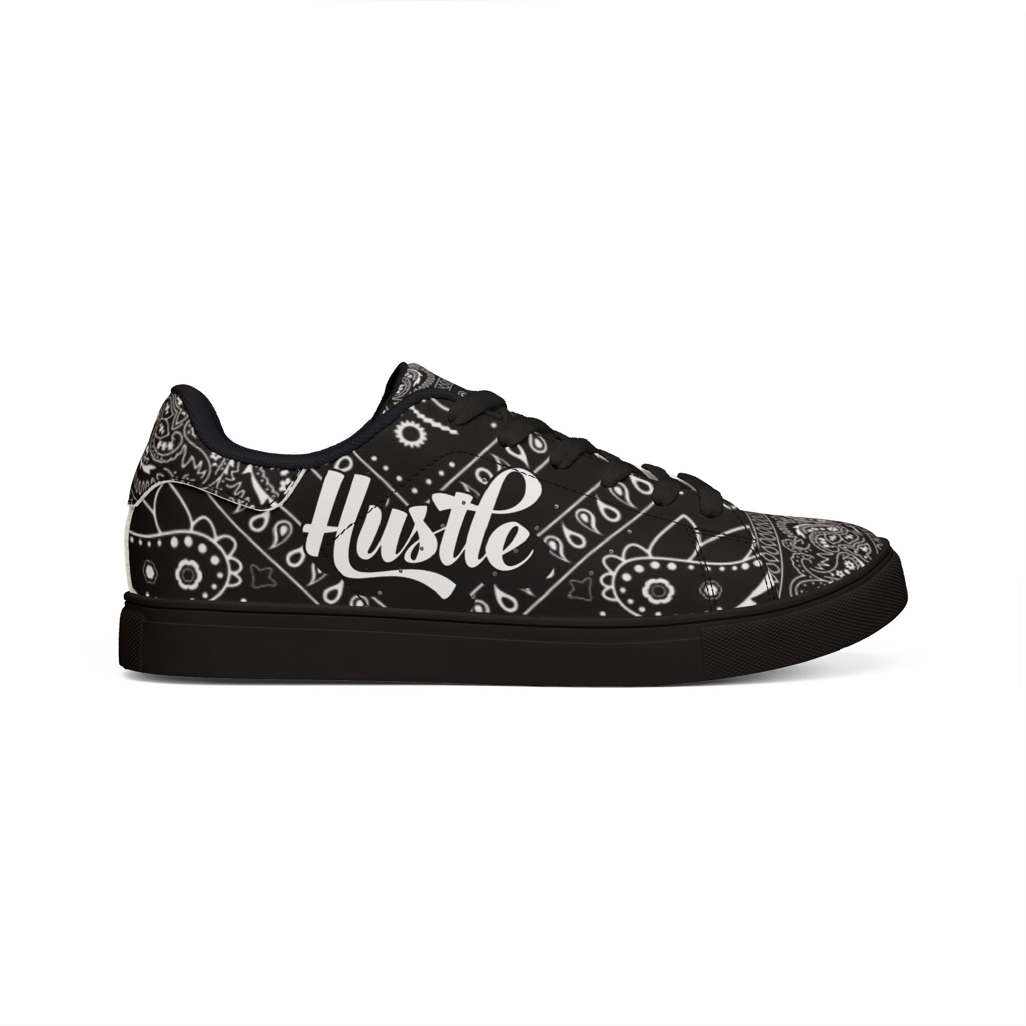 Men's Low-Top Leather Sneakers — Black Bandana "Hustle"