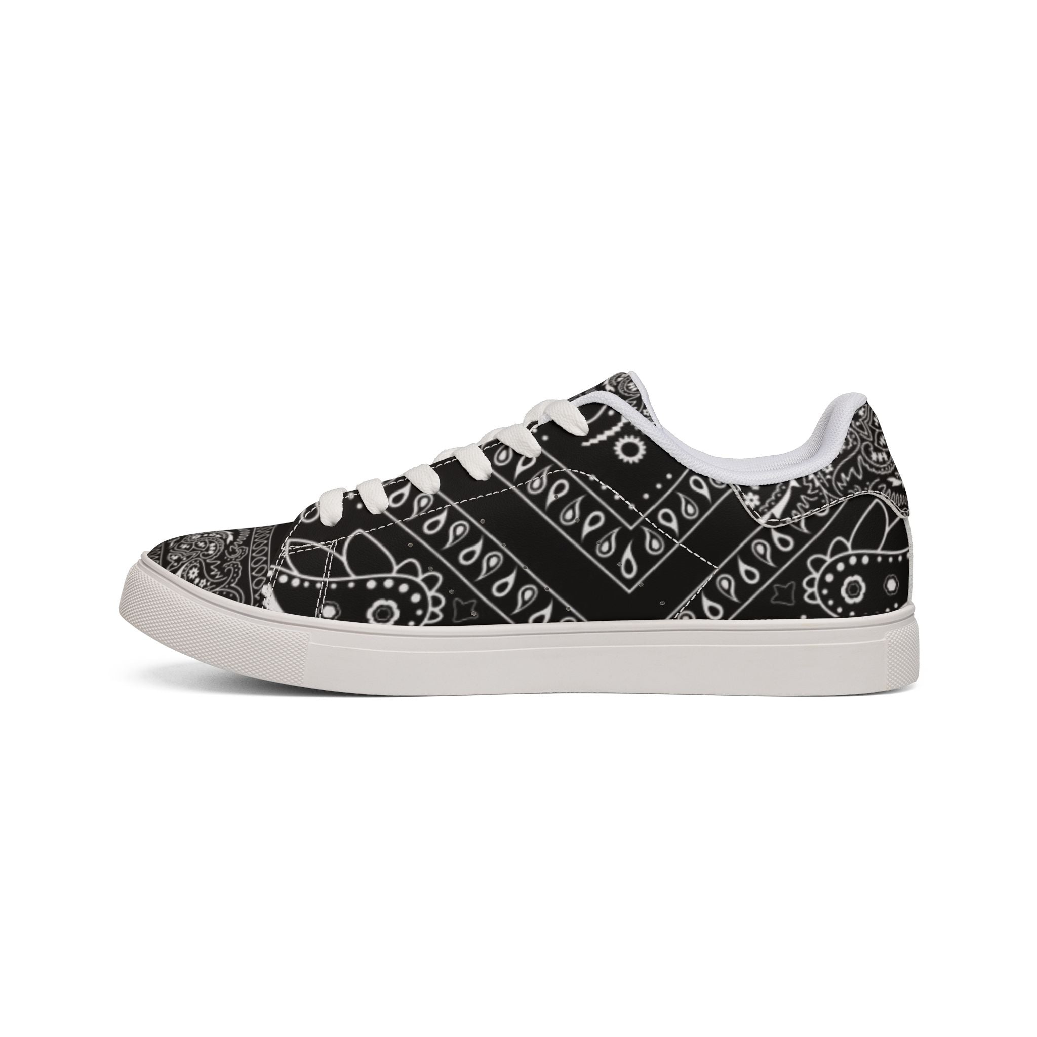 Men's Low-Top Leather Sneakers — Black Bandana "Hustle"