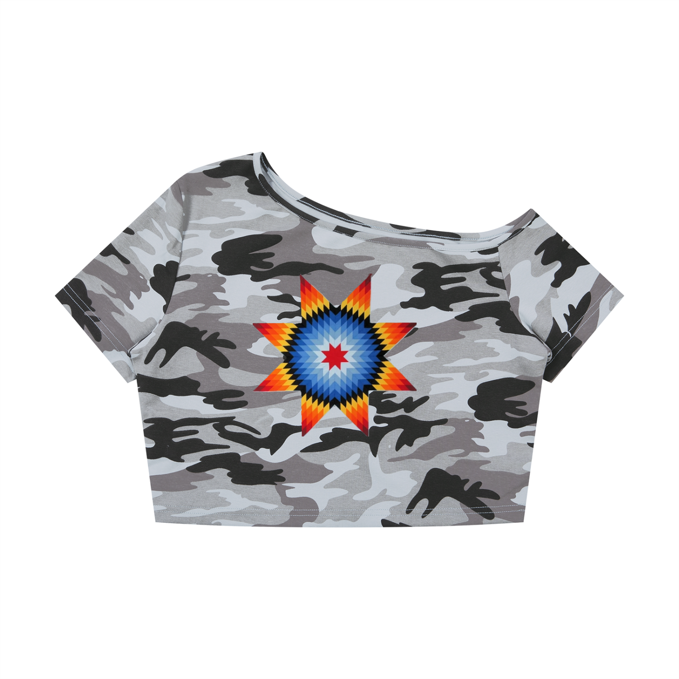 Women's Camo Off-Shoulder Crop T-Shirt - Shes the Plug