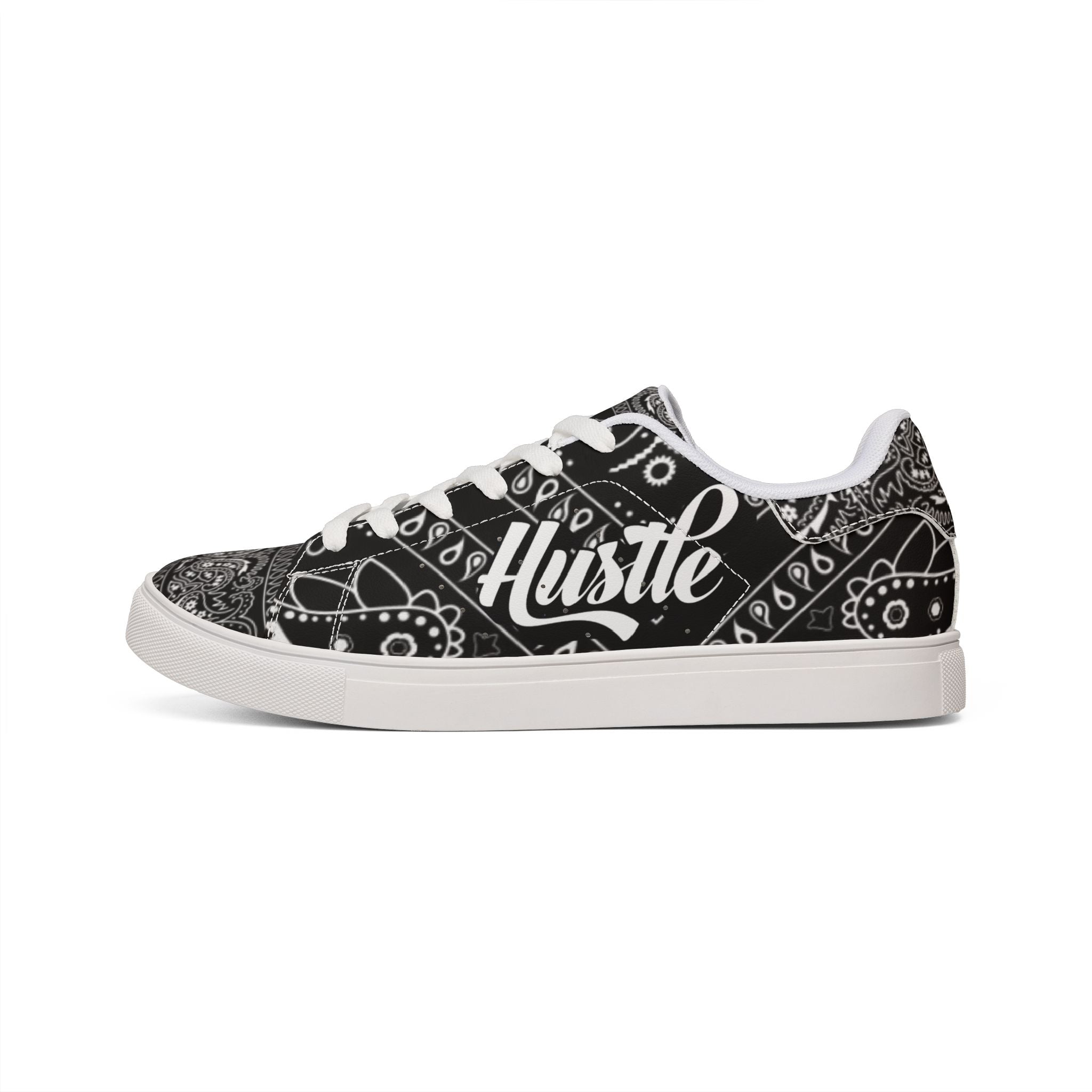 Men's Low-Top Leather Sneakers — Black Bandana "Hustle"