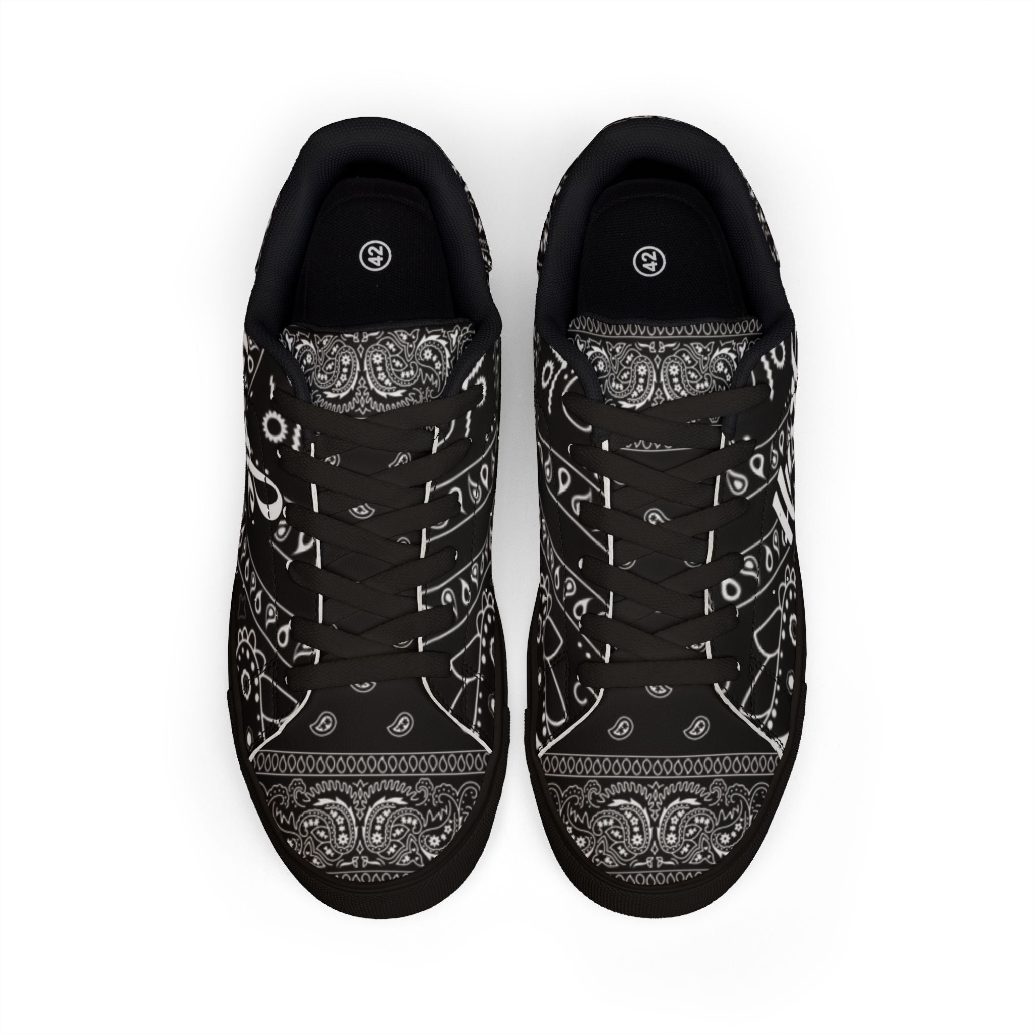 Low-Top Leather Sneakers — Black Bandana “Hustle” Street Style