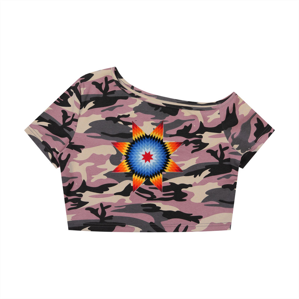 Women's Camo Off-Shoulder Crop T-Shirt - Shes the Plug