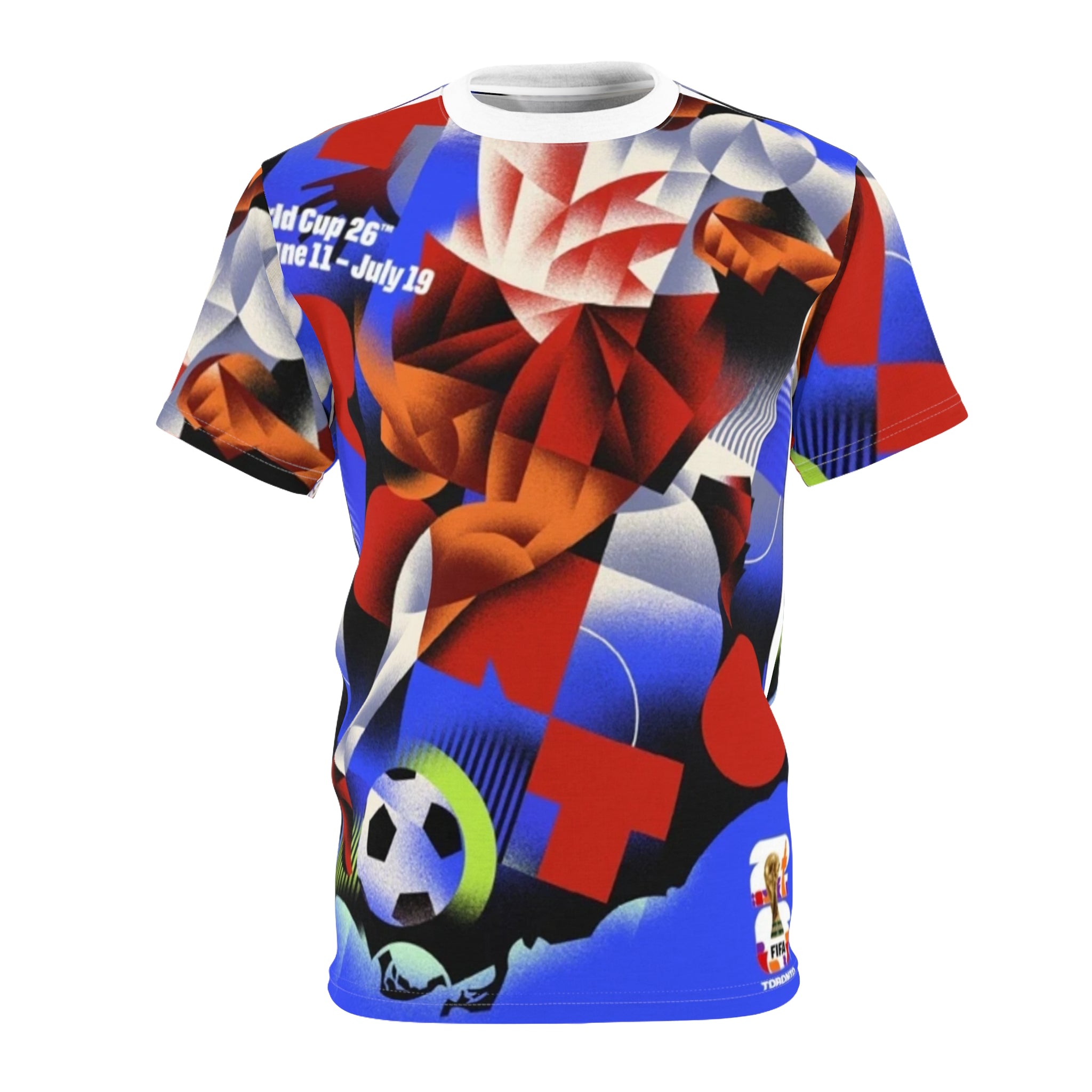 Toronto 2026 World Cup Soccer Graphic Tee — Retro Red Blue All-Over Print