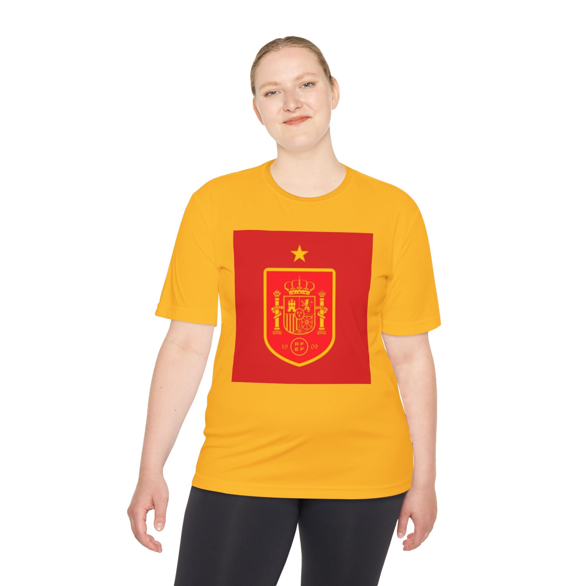 Spain Crest Athletic Tee — Red & Gold Soccer Fan Shirt 2026 World Cup
