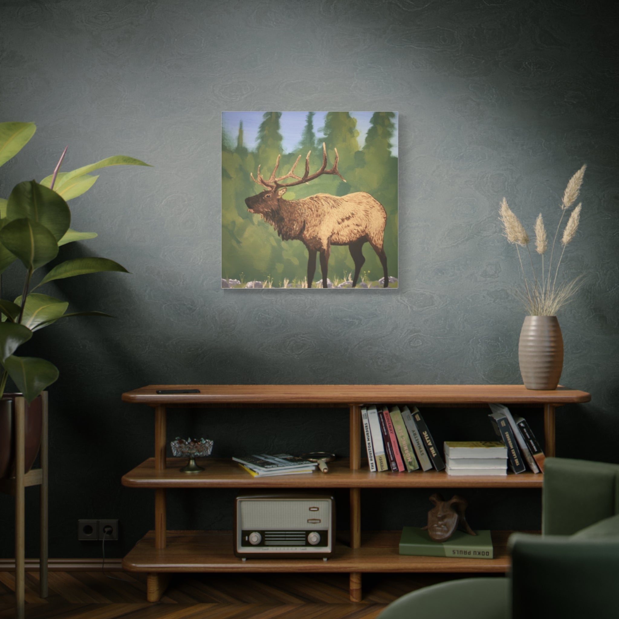 Elk in Forest Matte Canvas Wall Art - Stretched 1.25" Nature Print