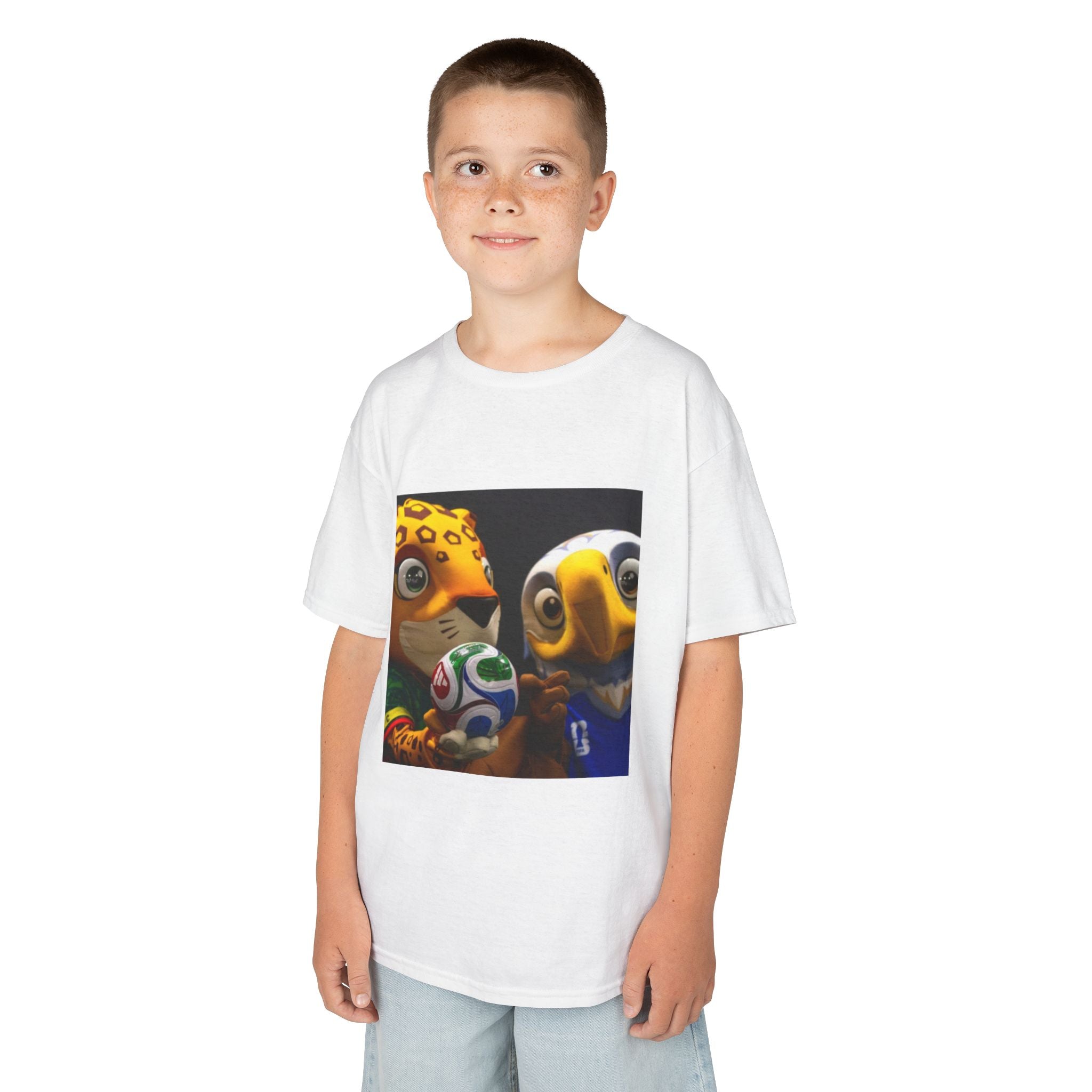 Kids Soccer Mascot T‑Shirt — Cute World Cup Bird & Jaguar Design